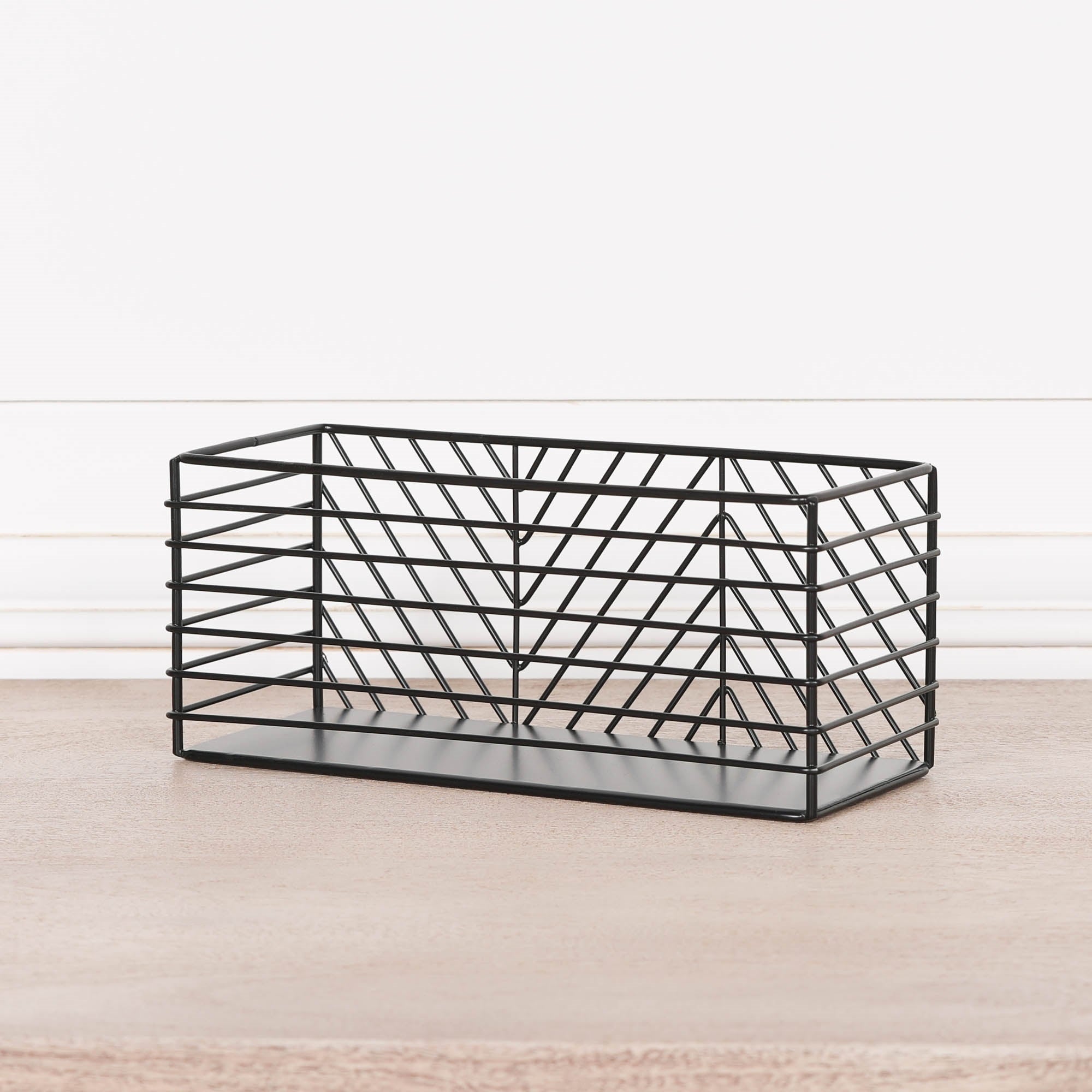 Black Painted Rectangular Metal Storage Basket