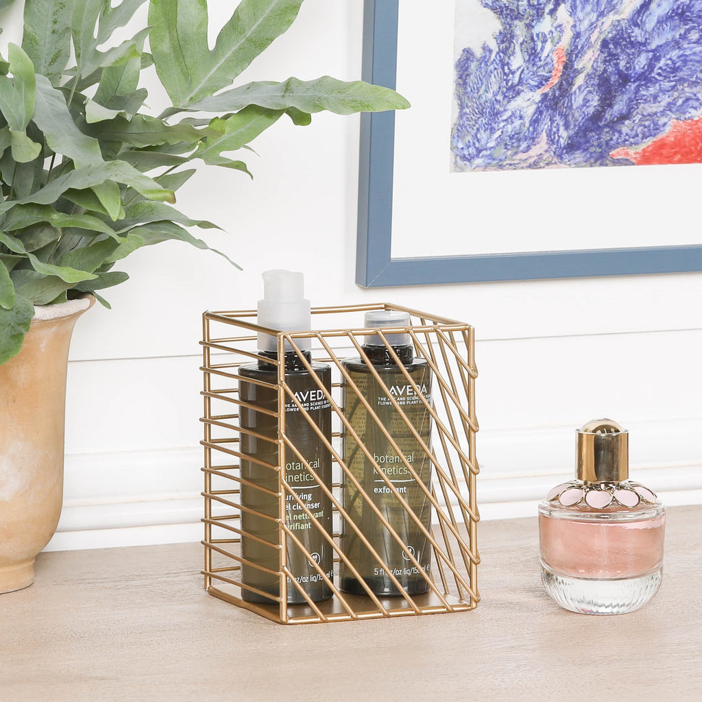 Gold Painted Square Metal Storage Basket
