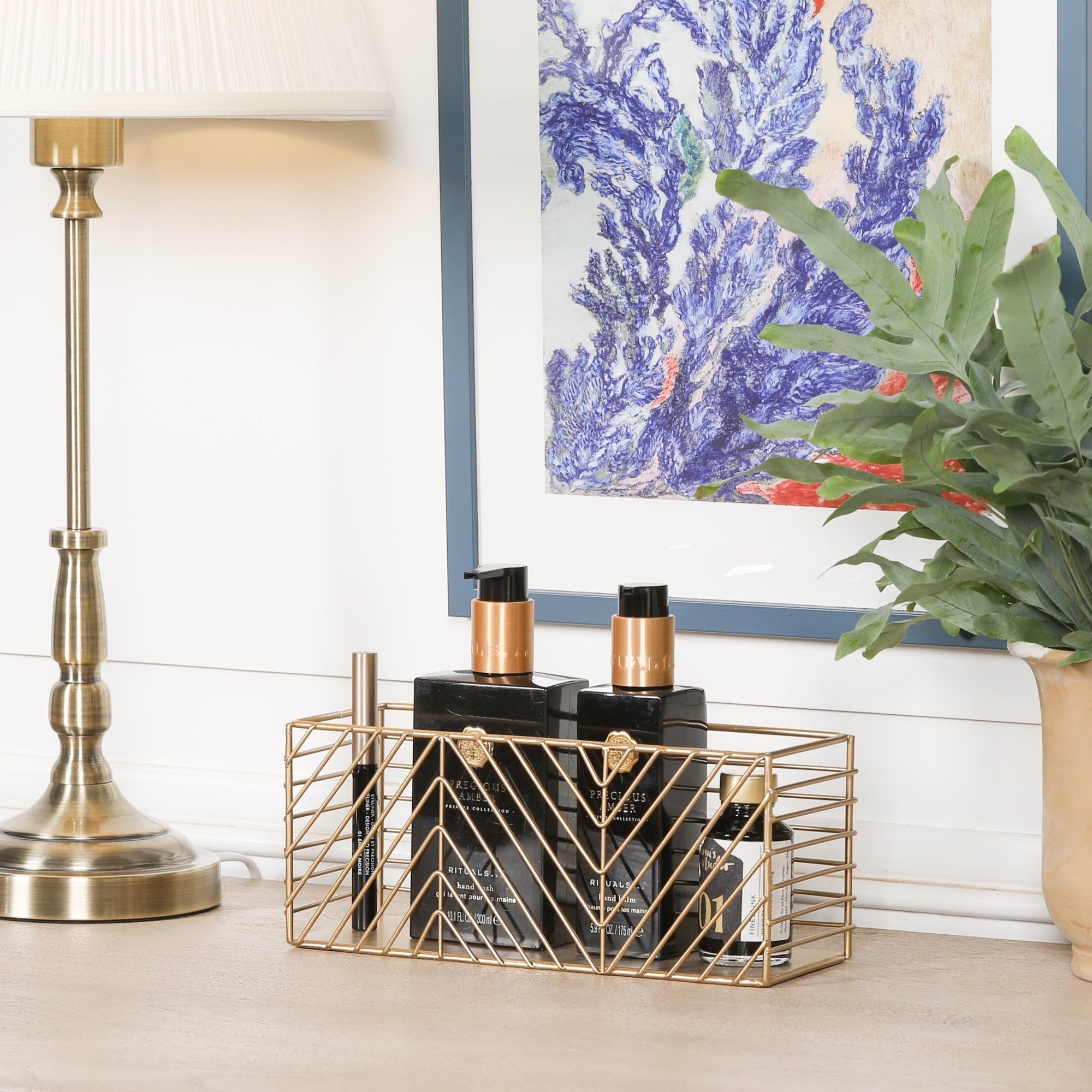 Gold Painted Rectangular Metal Storage Basket
