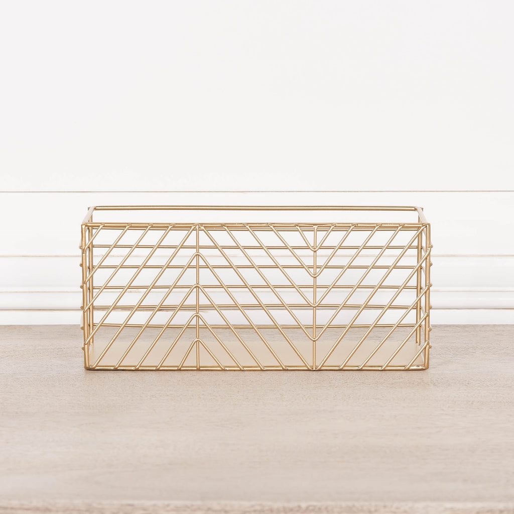 Gold Painted Rectangular Metal Storage Basket
