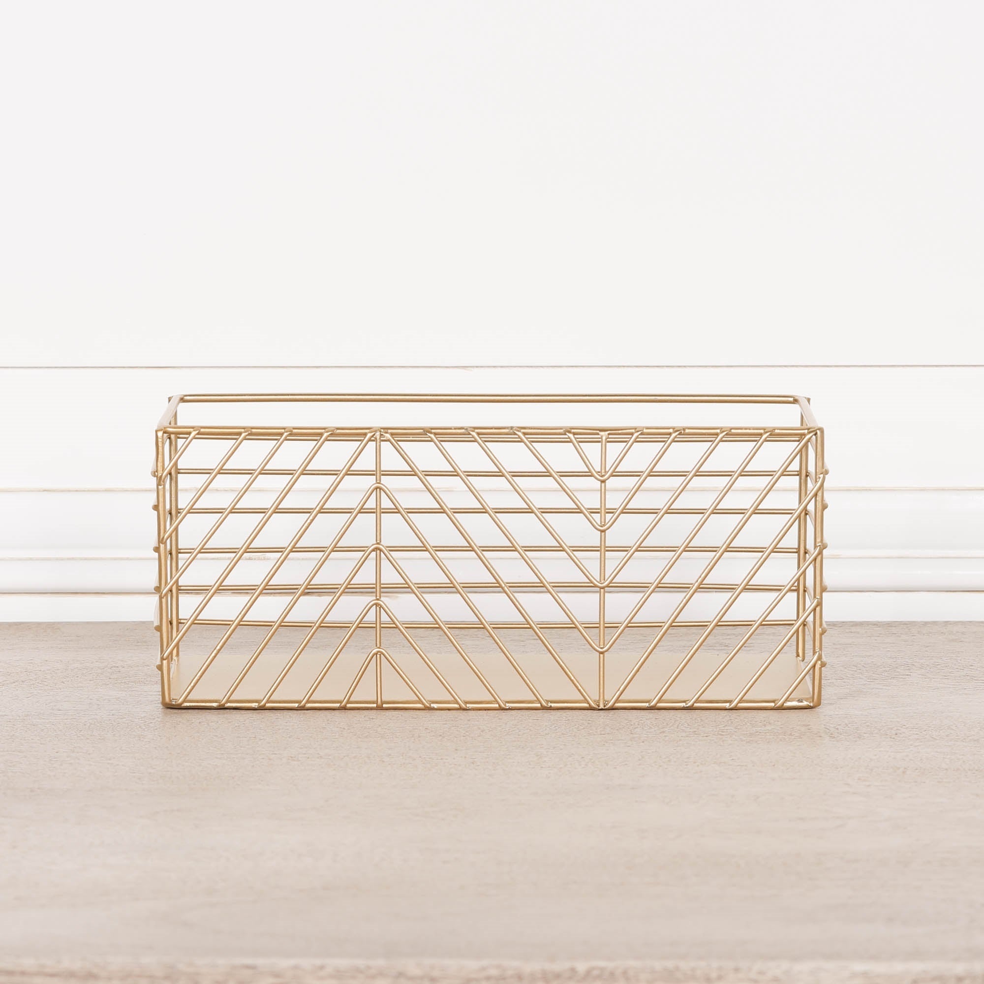 Gold Painted Rectangular Metal Storage Basket