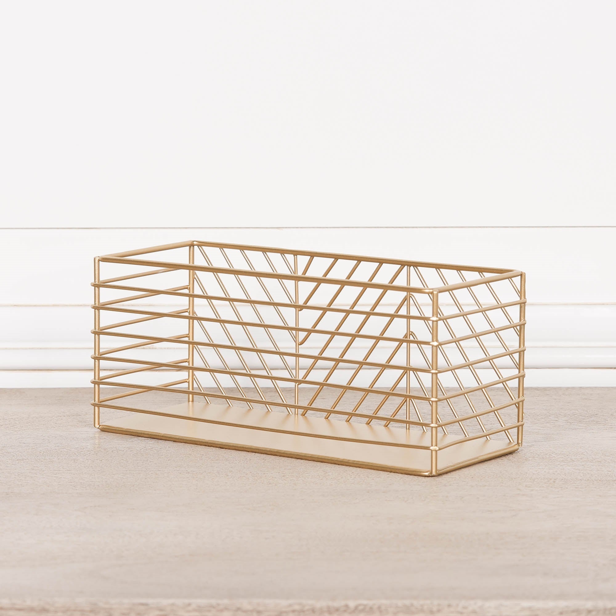 Gold Painted Rectangular Metal Storage Basket