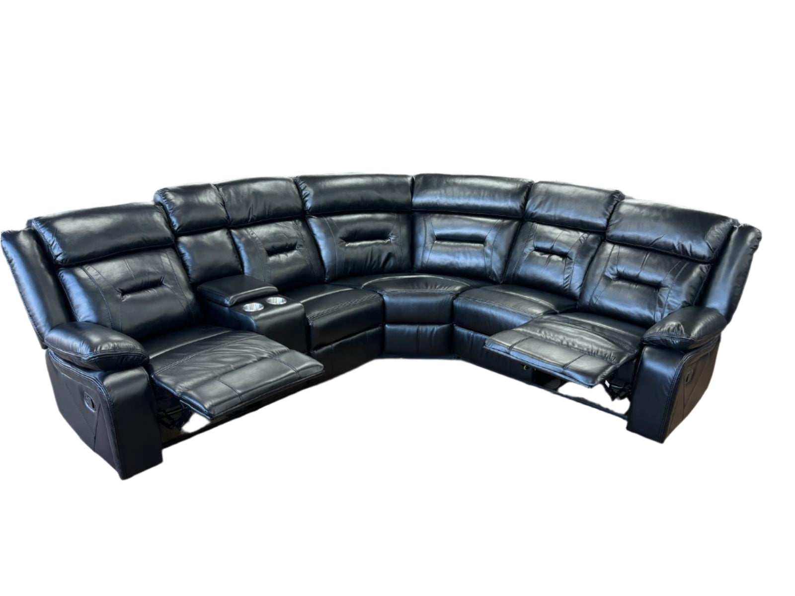 Novie Black Leather Manual Large Corner Recliner With Console Unit