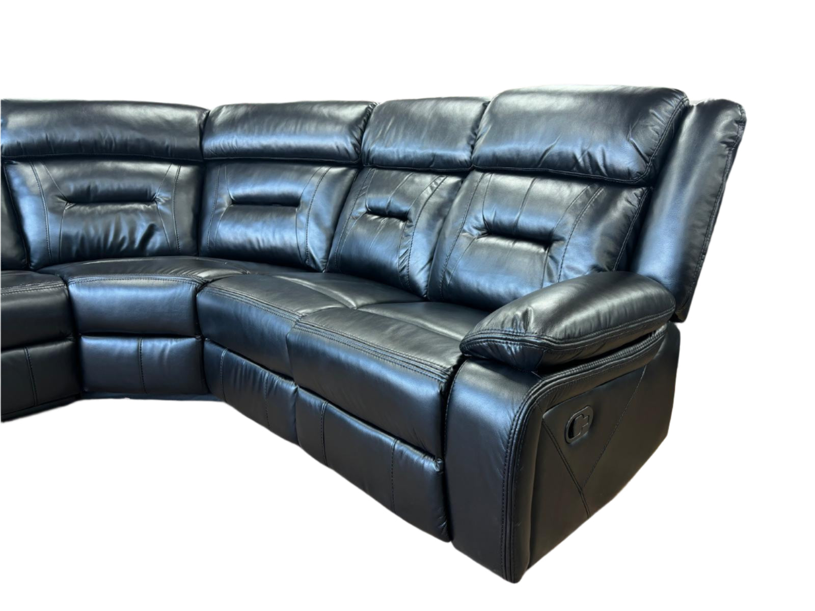 Novie Black Leather Manual Large Corner Recliner With Console Unit
