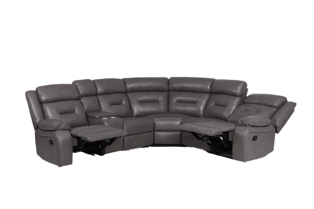 Novie Grey Leather Manual Large Corner Recliner With Console Unit