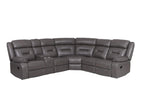 Novie Grey Leather Manual Large Corner Recliner With Console Unit