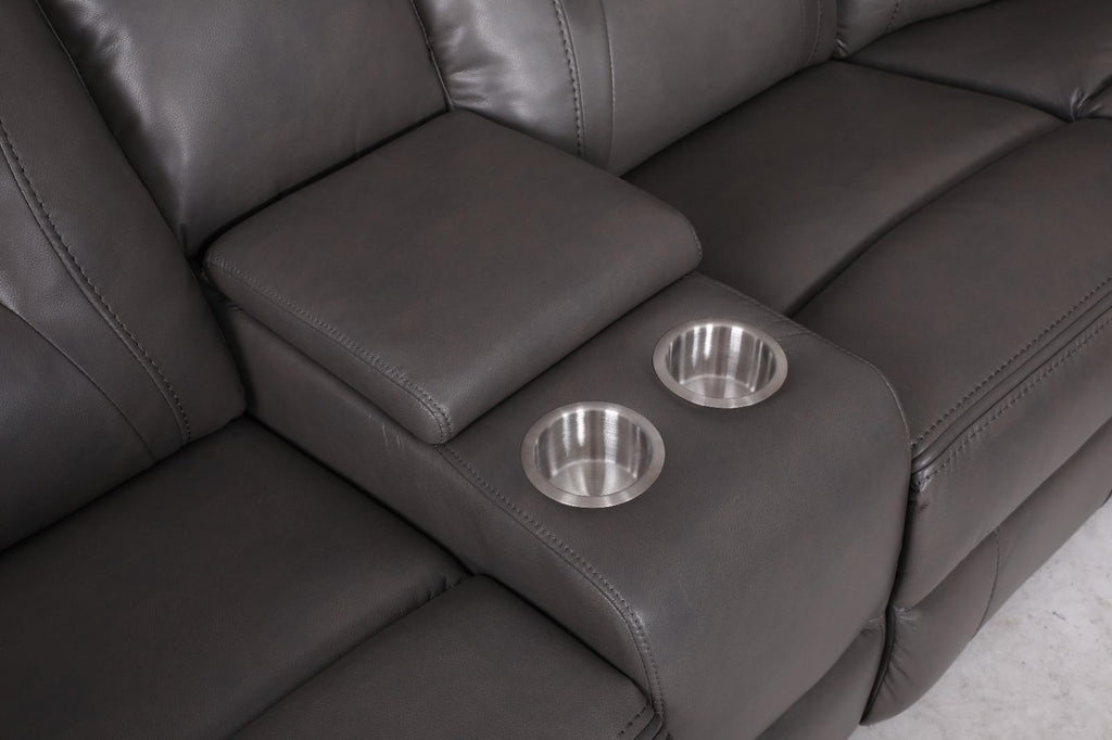 Novie Grey Leather Manual Large Corner Recliner With Console Unit