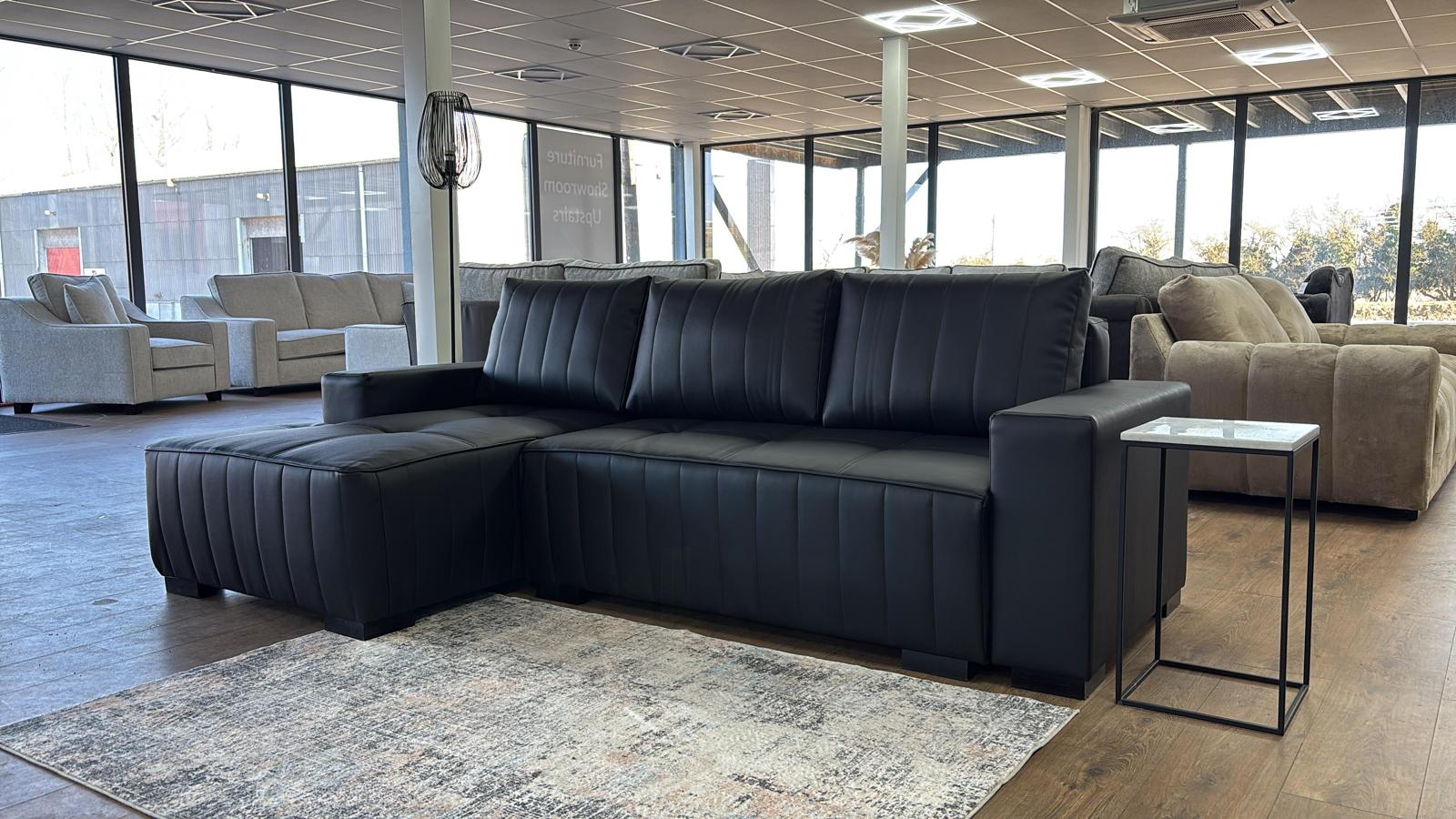 Hugo Sofabed Black Faux Leather Left Hand Facing Corner