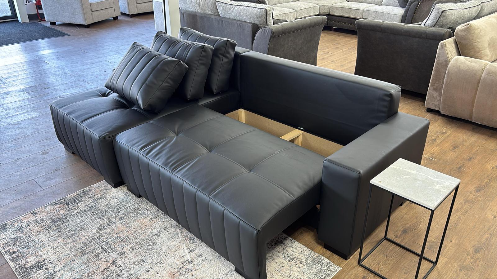 Hugo Sofabed Black Faux Leather Left Hand Facing Corner