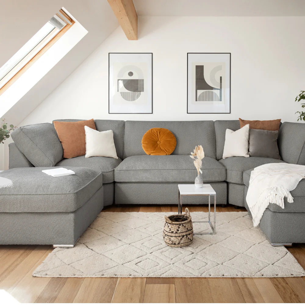 Inga Sofa Grey Boucle U Shape Corner Morgan | Malvern | Somerford | Calix | Euphoria | Plush Style