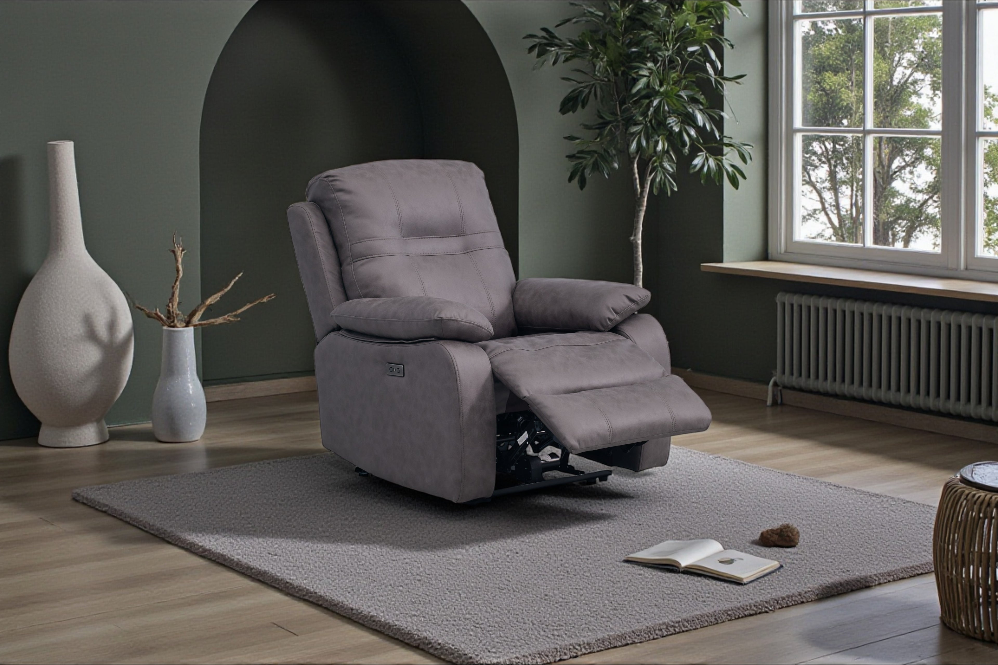 Jackson Grey Lay-Z-Boy Style Fabric Power Recliner Armchair