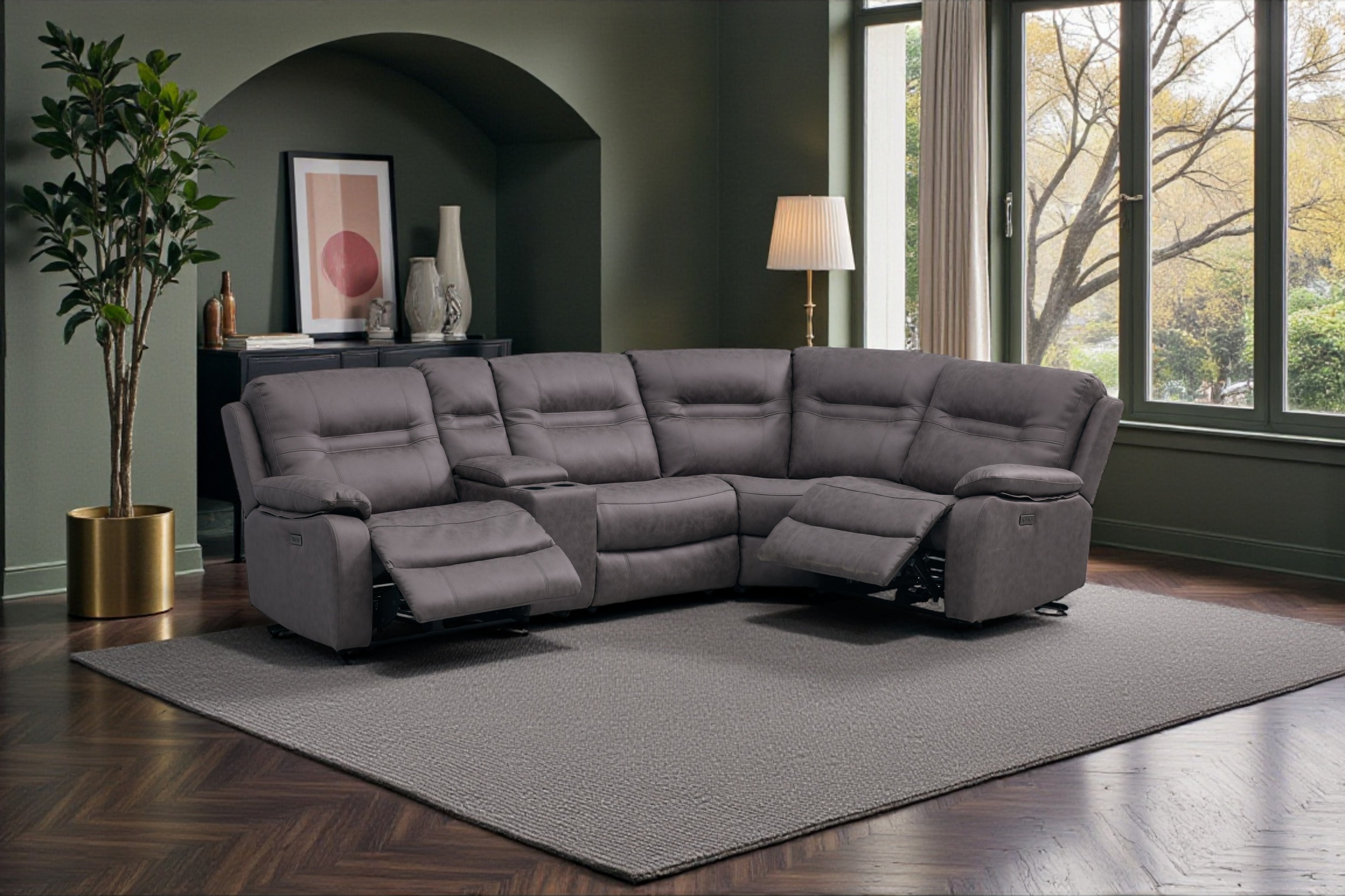 Jackson Grey Lay-Z-Boy Style Fabric Power Recliner Corner Sofa