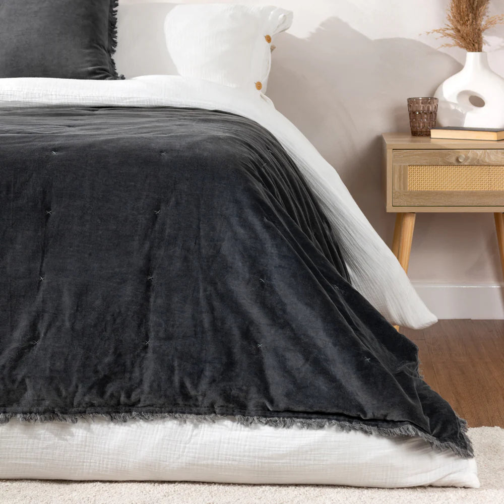 Jaye Cotton Velvet Filled Bedspread Slate