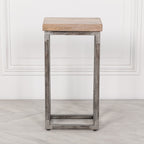 Iron Frame Log Store Side Table with Wooden Top