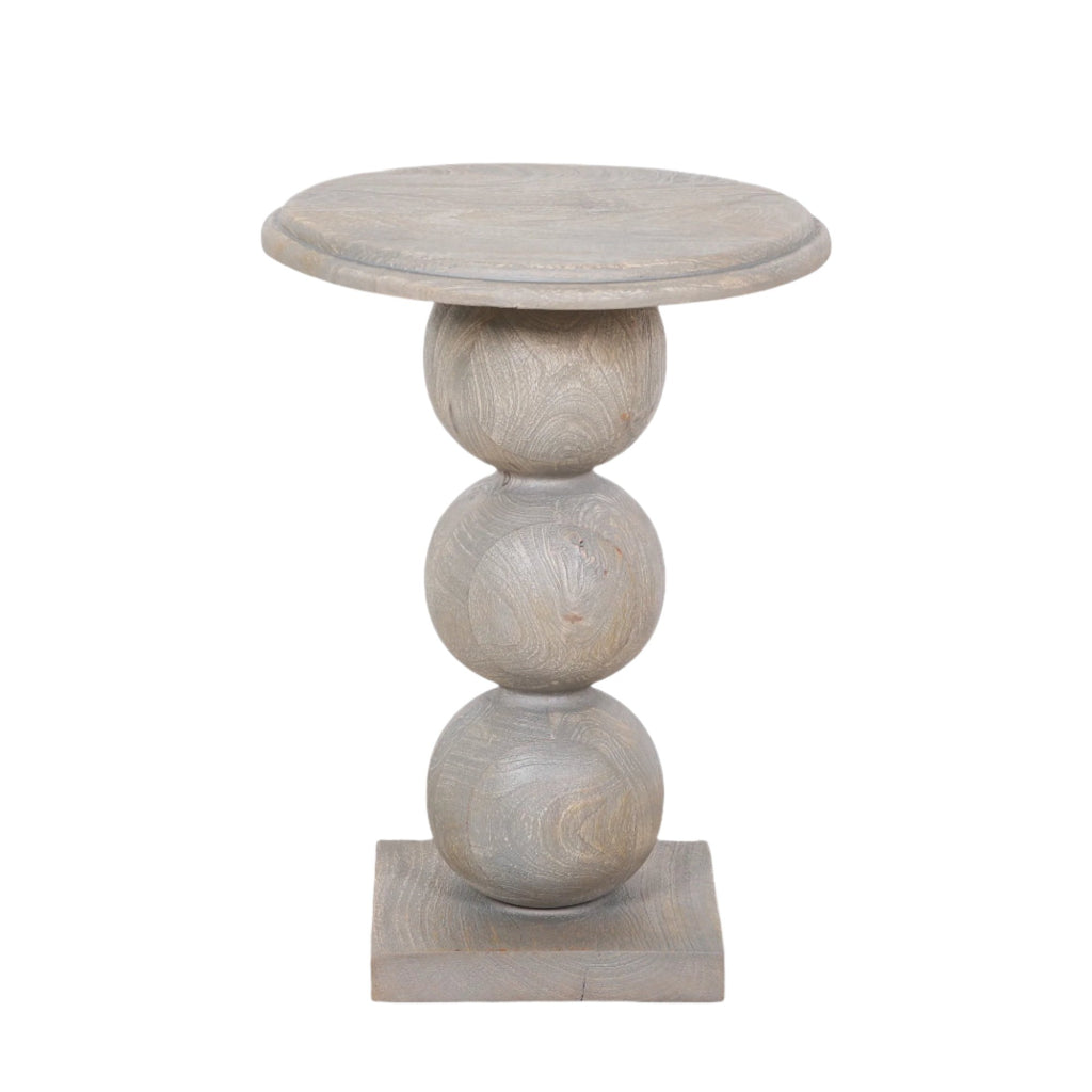 Rustic Wooden Stacked Ball Side Occasional Table