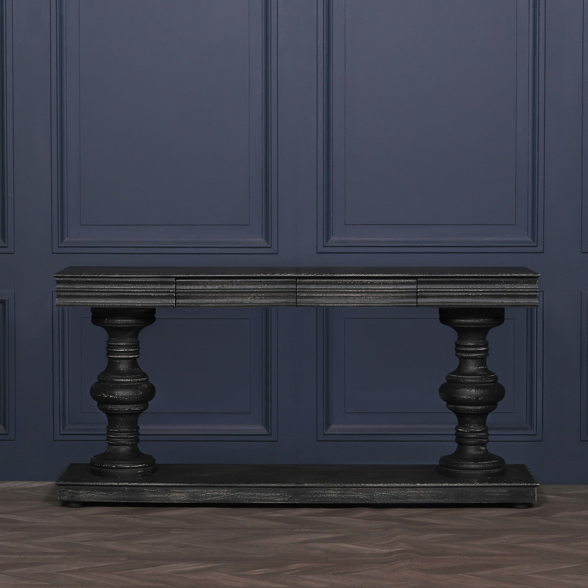 180cm Black Distressed Console Table with Drawers