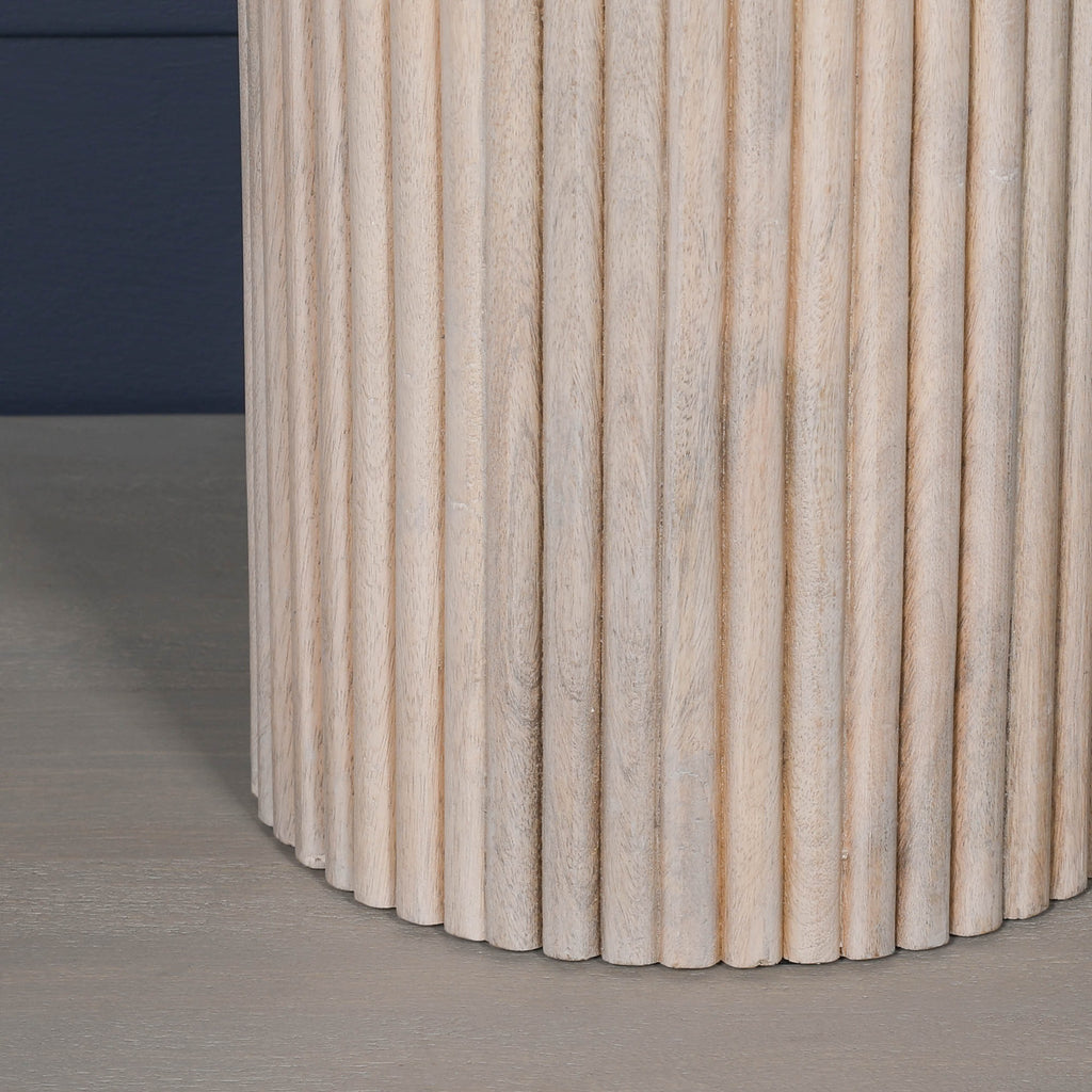 Ribbed Blanchie Wooden Round Side Occasional Table