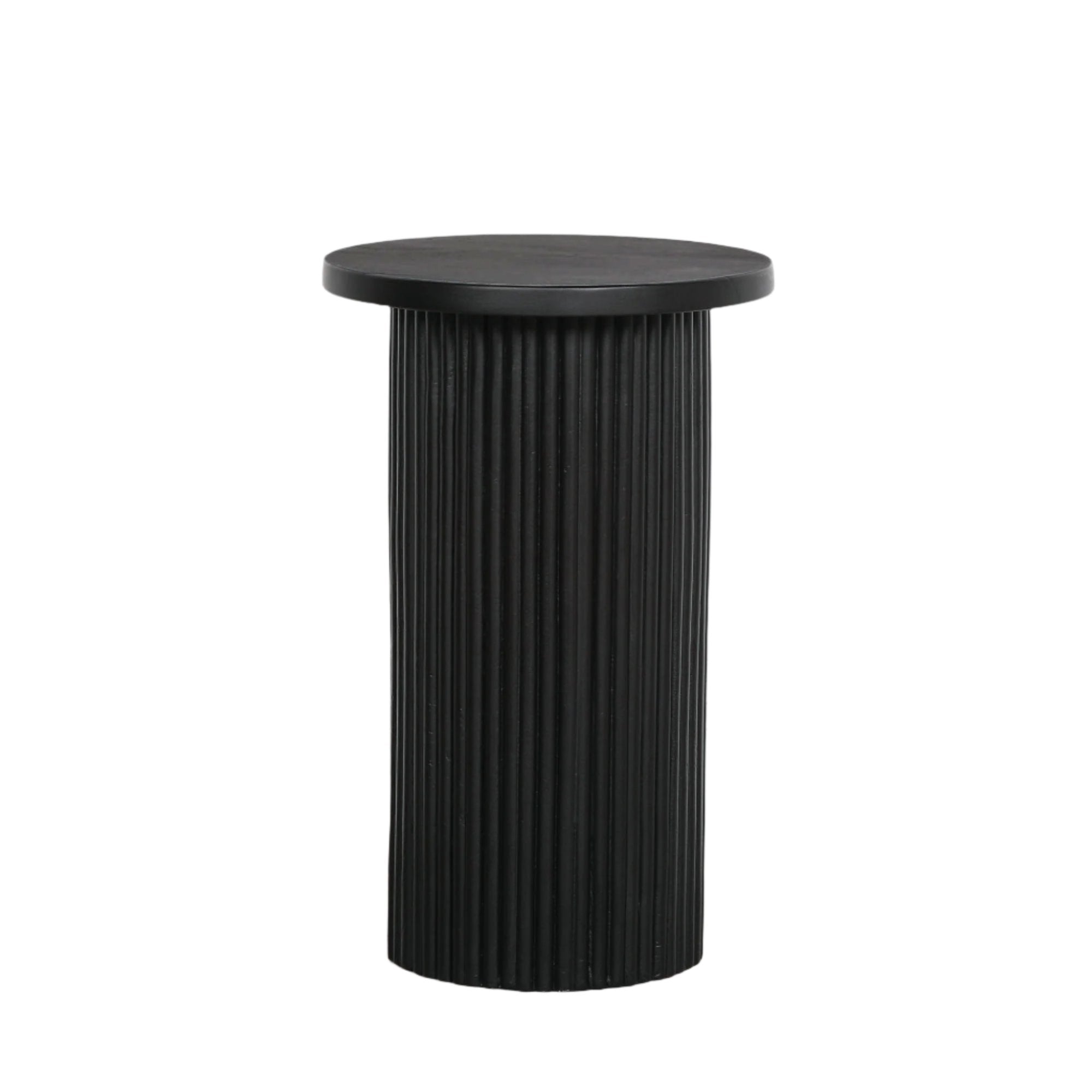 Ribbed Black Round Side Occasional Table