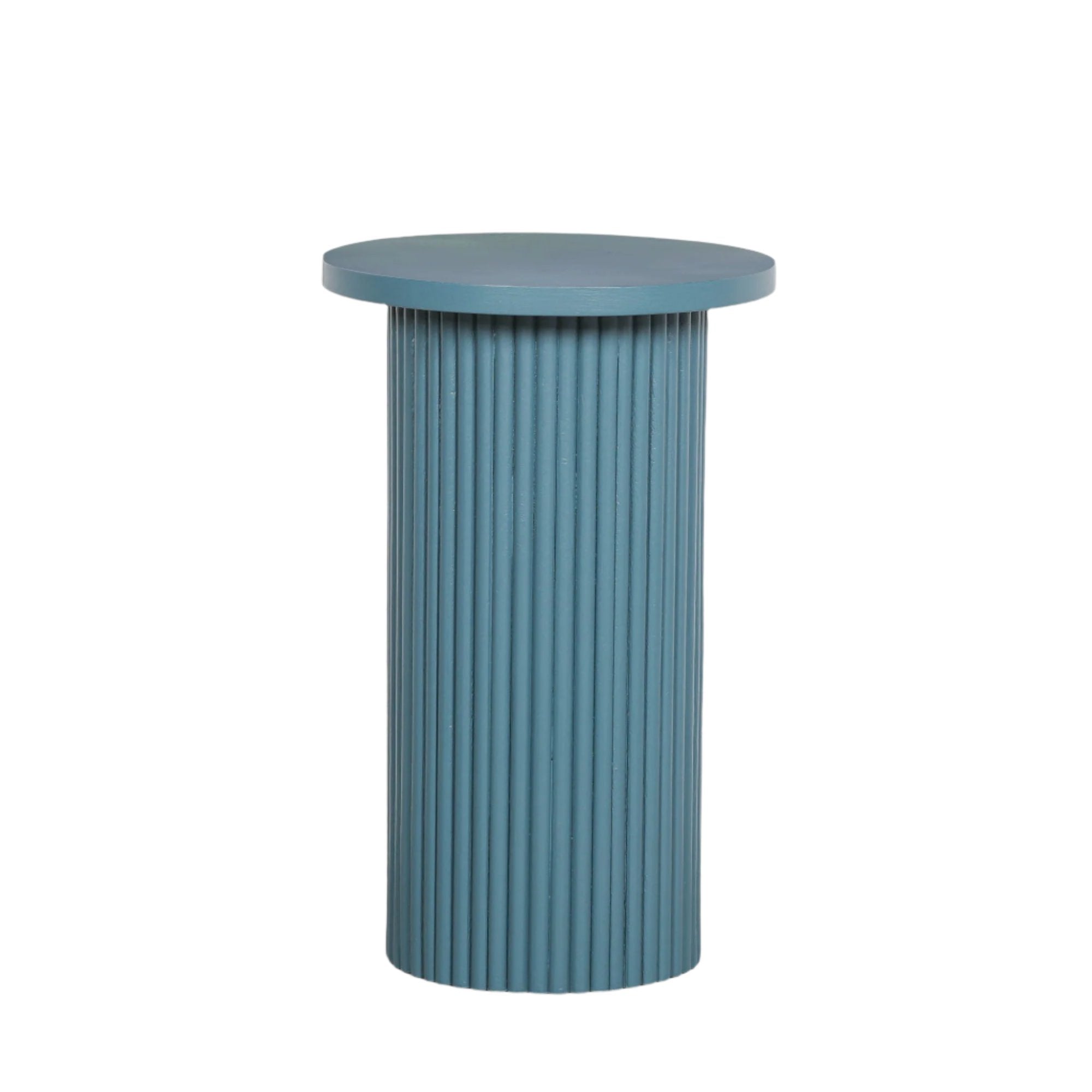 Ribbed Ocean Blue Round Side Occasional Table