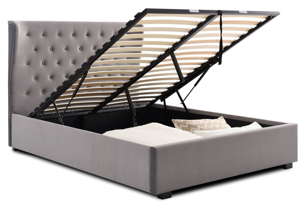 Athena Grey Velvet Super King Kensington Ottoman Bed Velvet