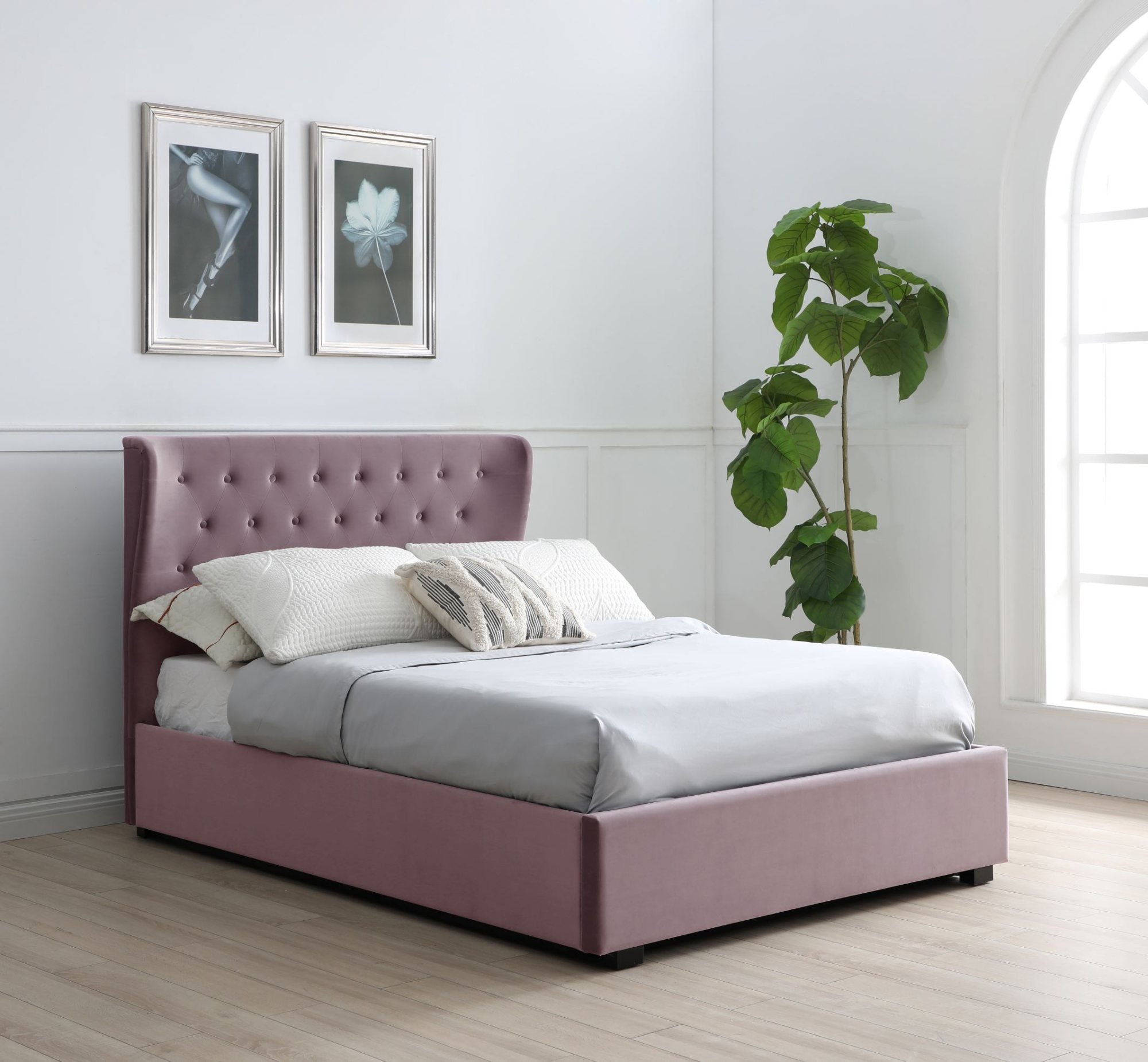 Athena Heather Velvet King Size Kensington Ottoman Bed Velvet