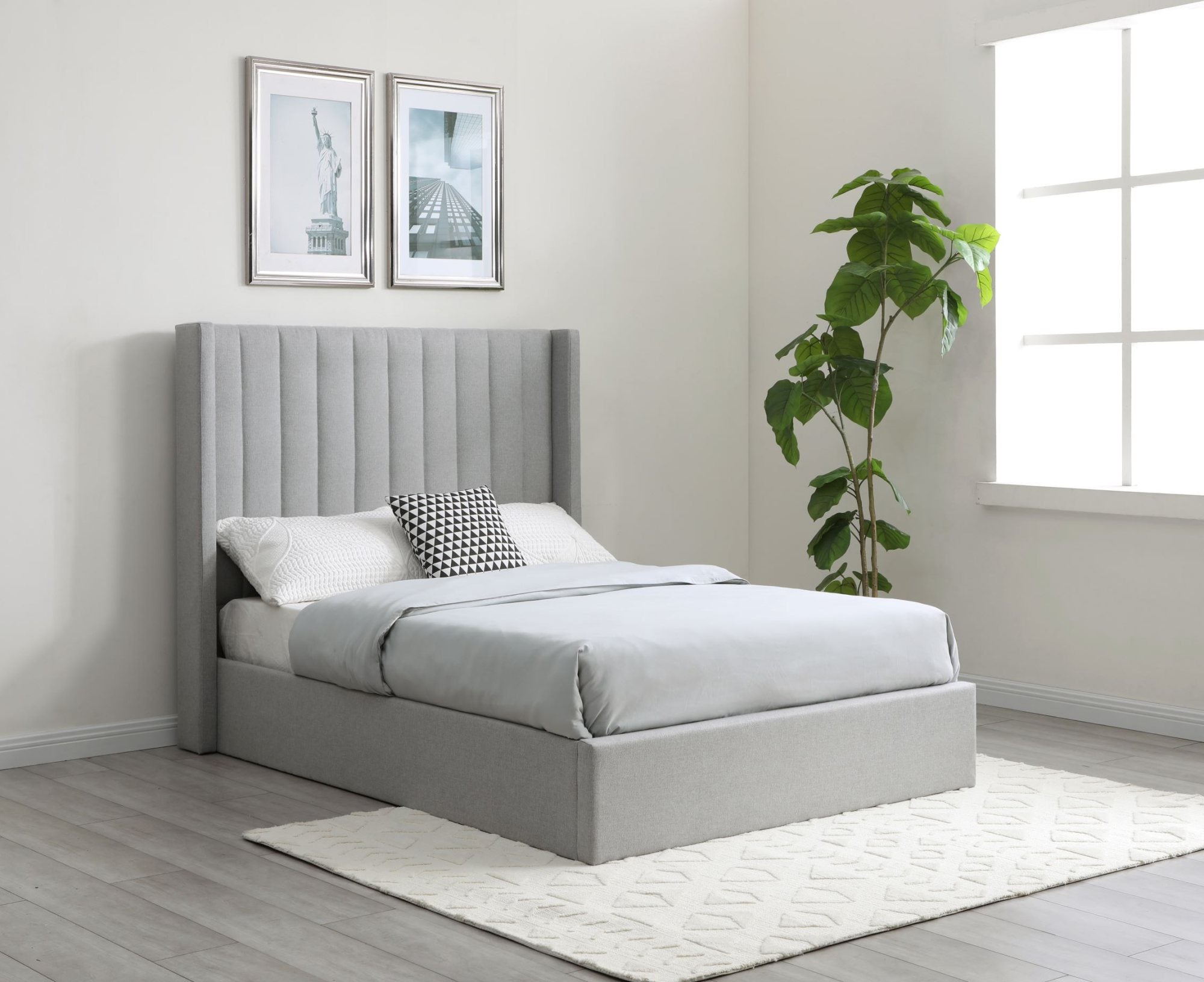 Neptune Grey Faux Wool Double Emerson Multi-Lift Ottoman Bed
