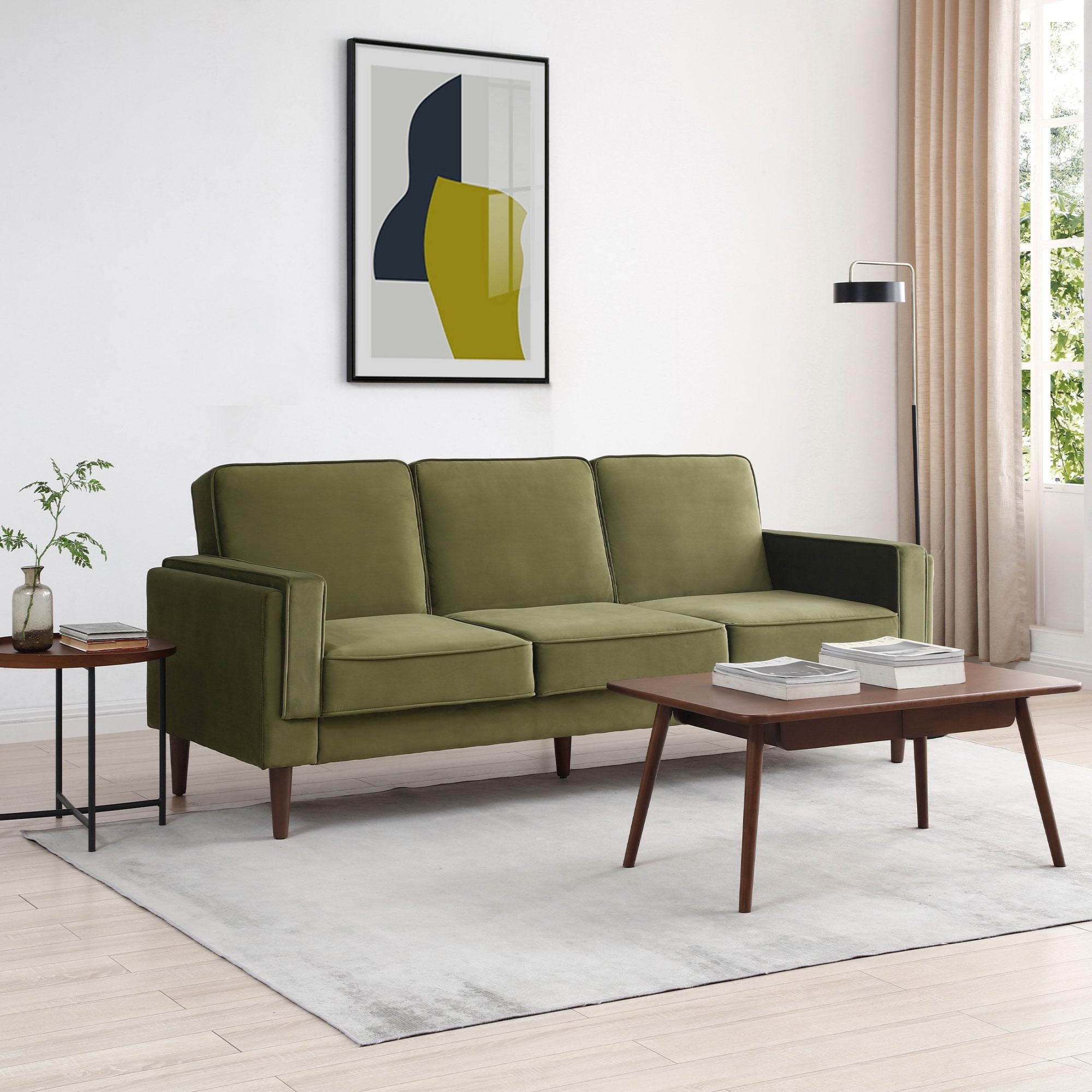 Athena Olive Green Velvet Paolo Sofa Bed