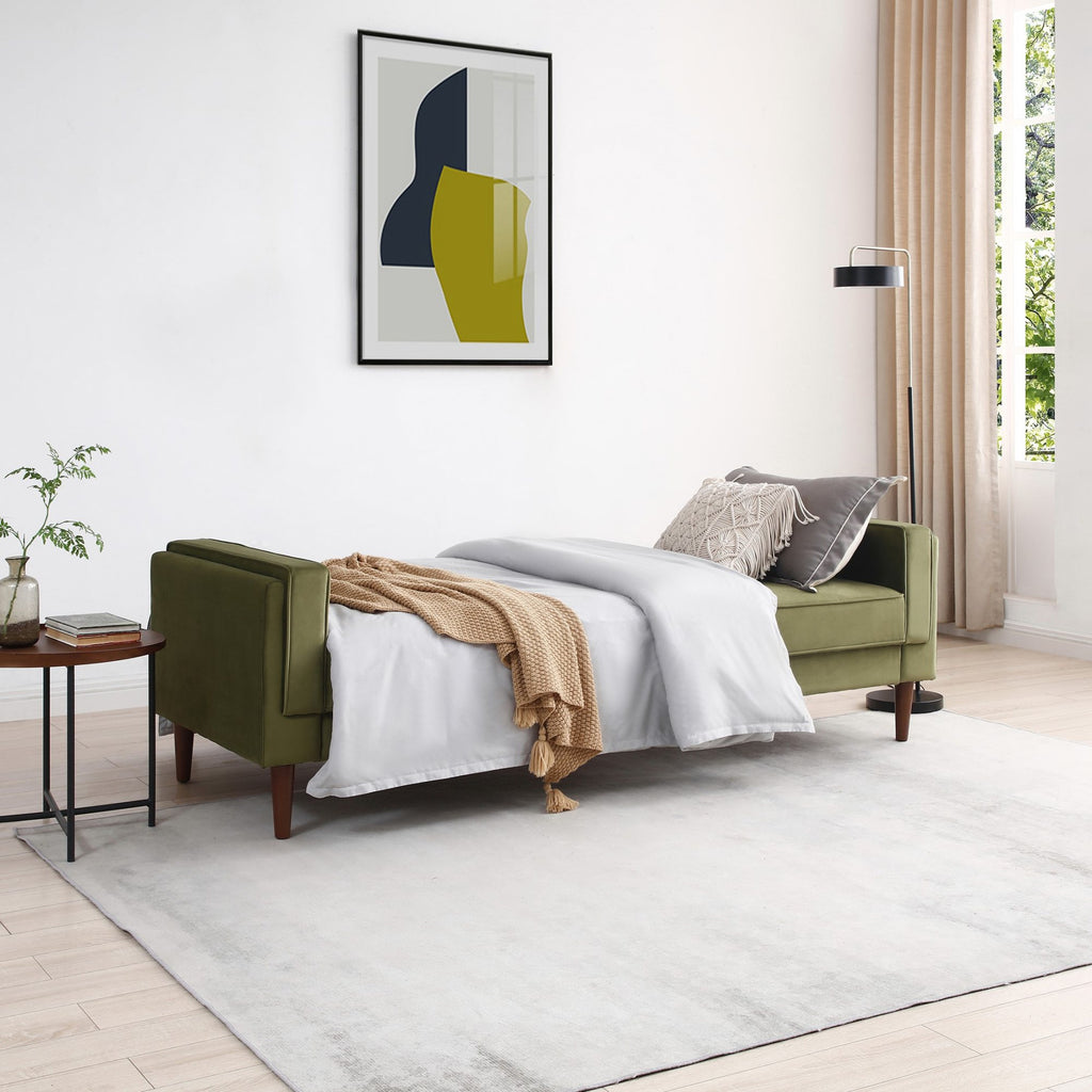 Athena Olive Green Velvet Paolo Sofa Bed