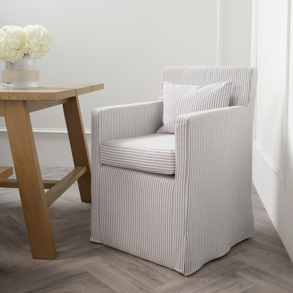 HETTIE GREY THIN STRIPE DINING CHAIR