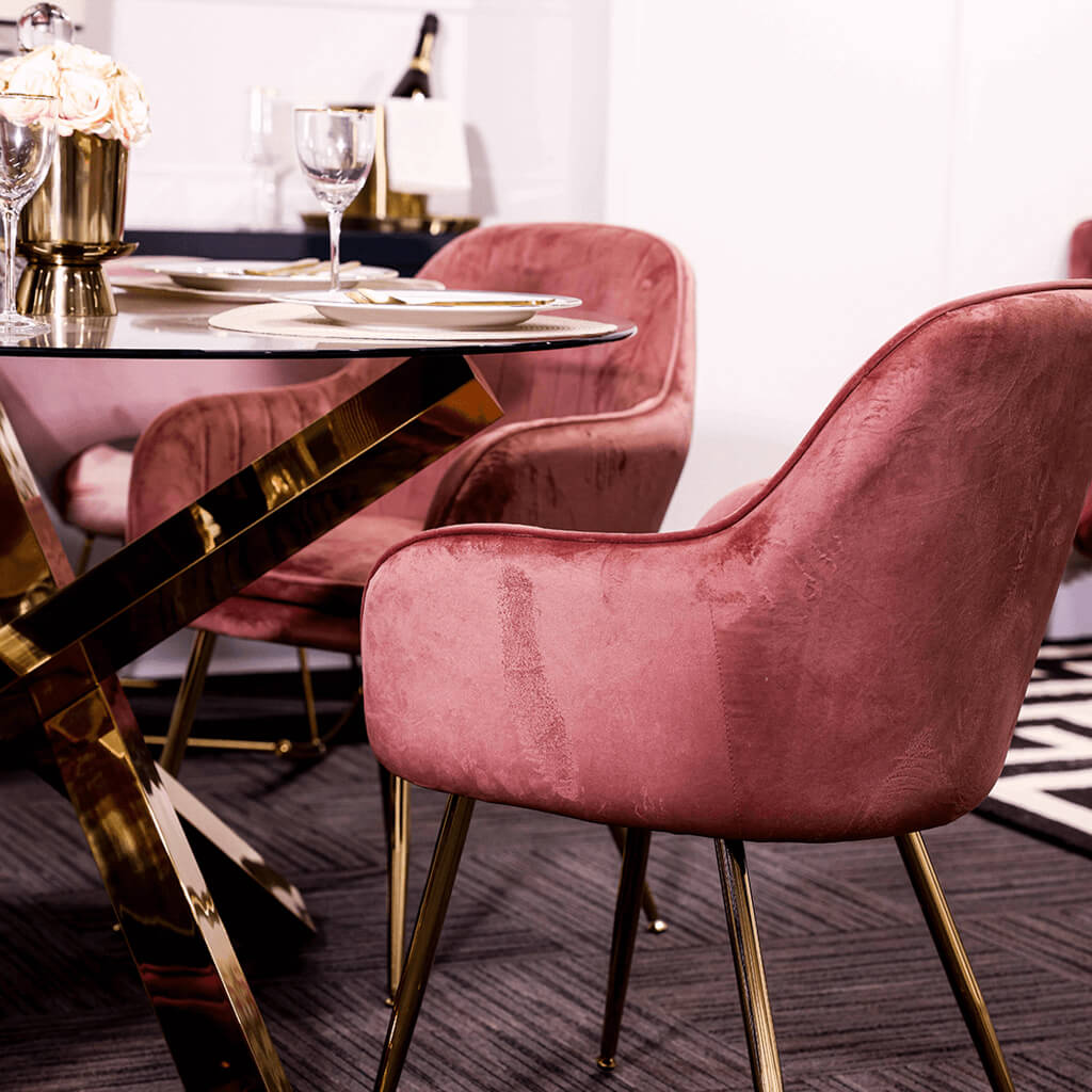 Lara Dining Chair Vintage Pink With Gold Legs (Pack of 2)