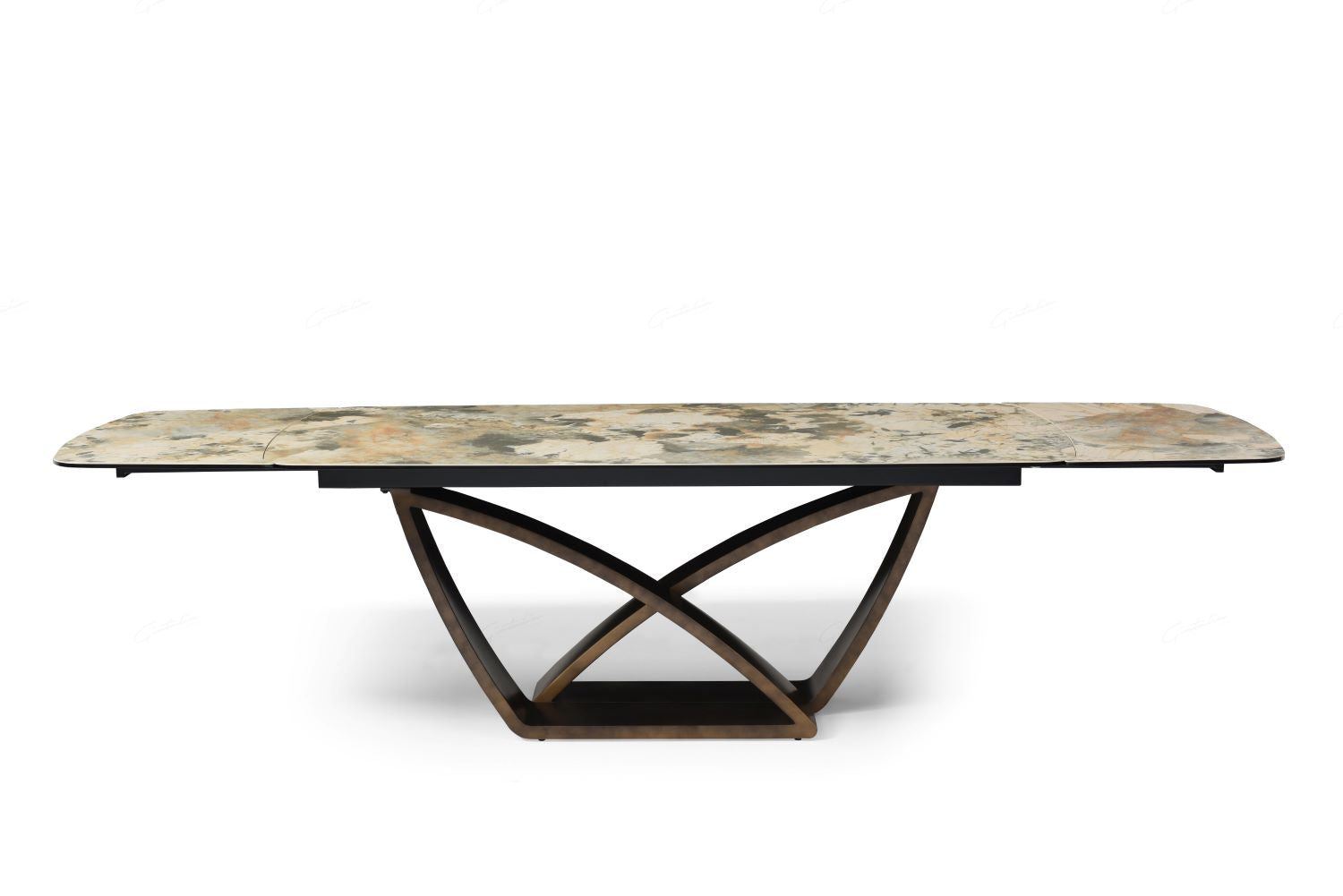 Lavish Extending Dining Table Matt Ivory & Emerald Vein Italian Ceramic