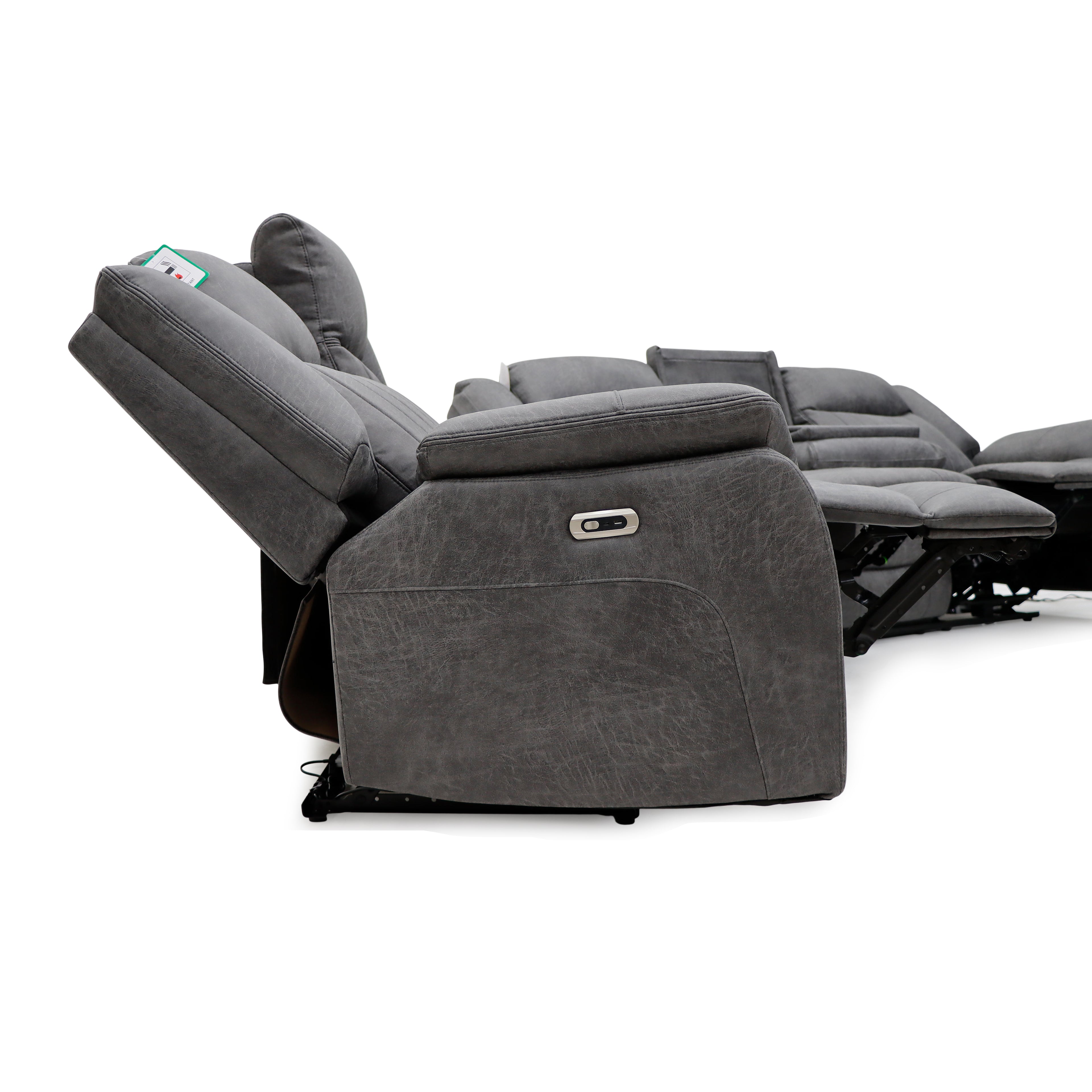Leon Grey Tech Fabric 3 Seater Electric Reclining Sofa With Fold Down Cup Holders & USB/C Charging Ports