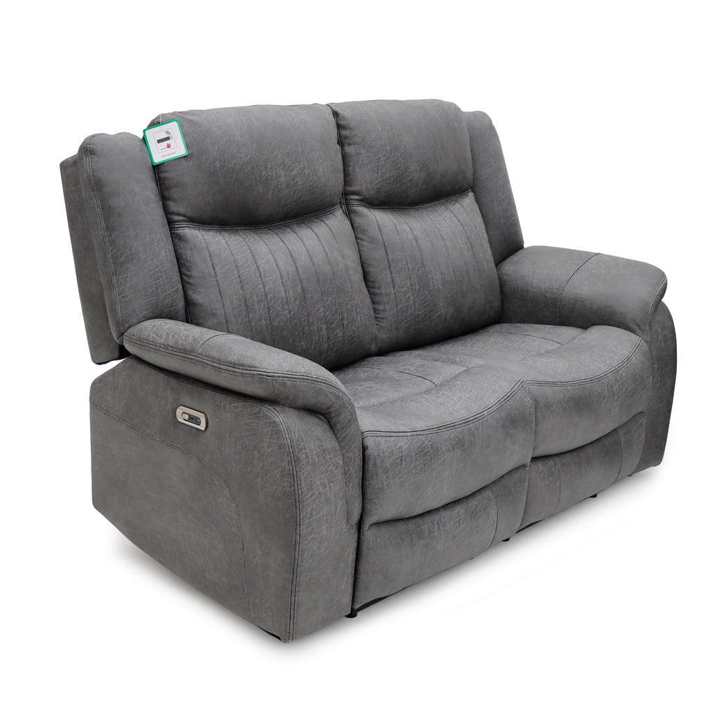 Leon Grey Tech Fabric 2 Seater Electric Reclining Sofa USB/C Charging Ports