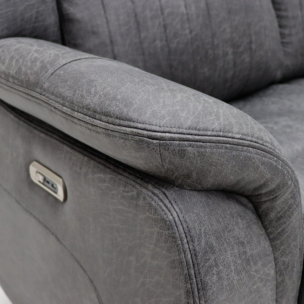 Leon Grey Tech Fabric Armchair Electric Reclining Sofa USB/C Charging Ports
