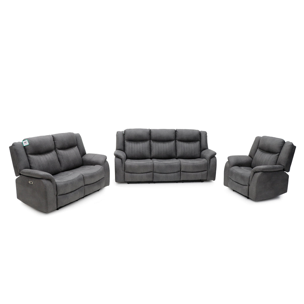 Leon Grey Tech Fabric 2 Seater Electric Reclining Sofa USB/C Charging Ports