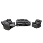 Leon Grey Tech Fabric 3 Seater Electric Reclining Sofa With Fold Down Cup Holders & USB/C Charging Ports