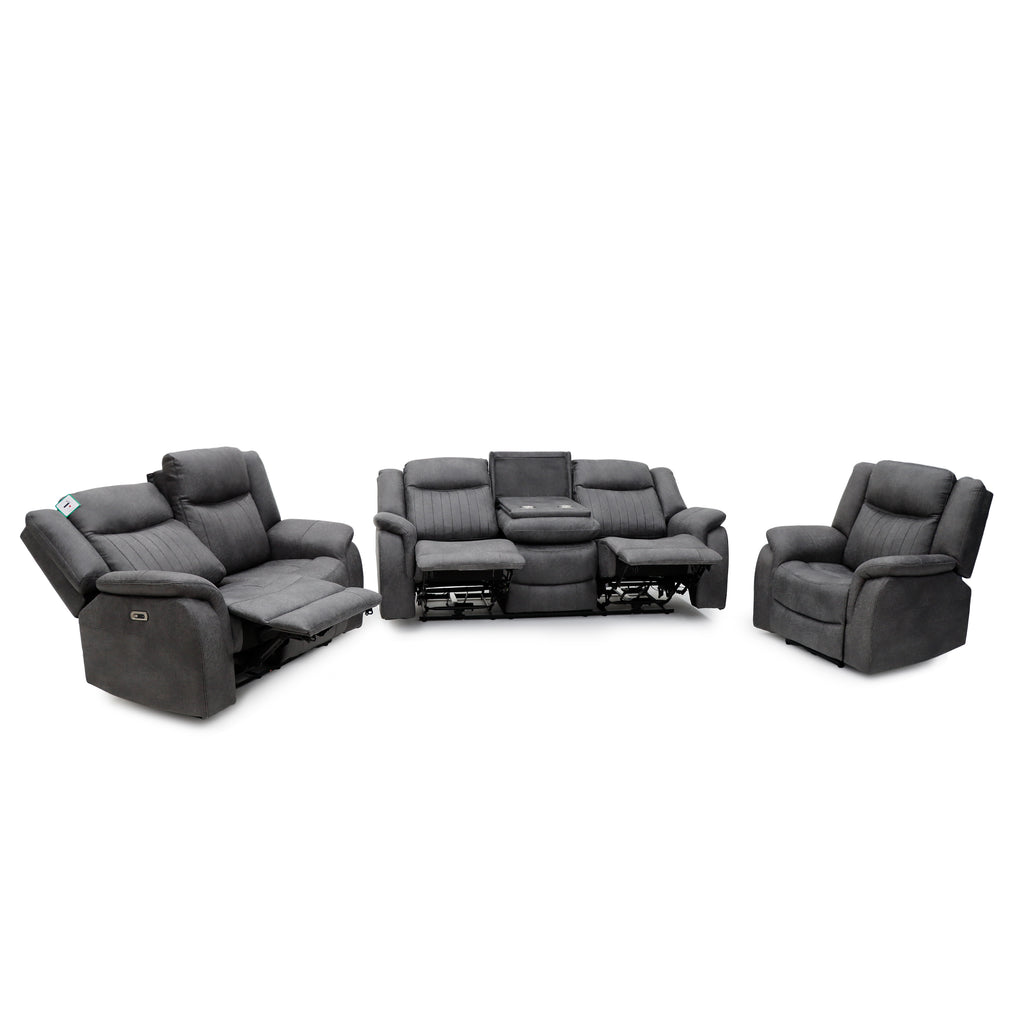 Leon Grey Tech Fabric 2 Seater Electric Reclining Sofa USB/C Charging Ports