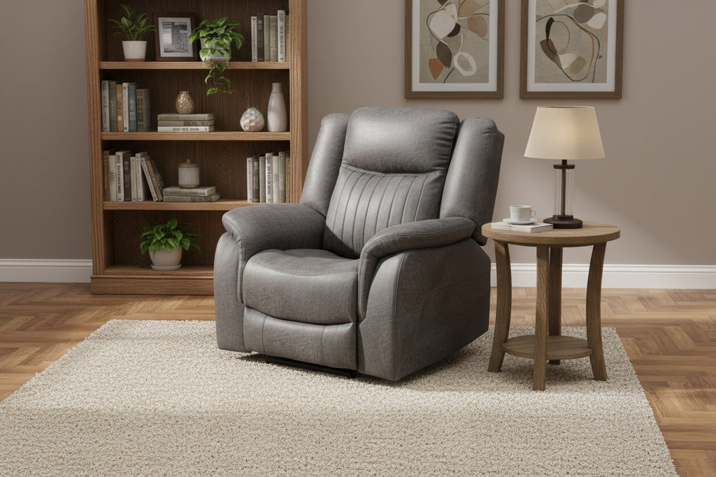 Leon Grey Tech Fabric Armchair Electric Reclining Sofa USB/C Charging Ports