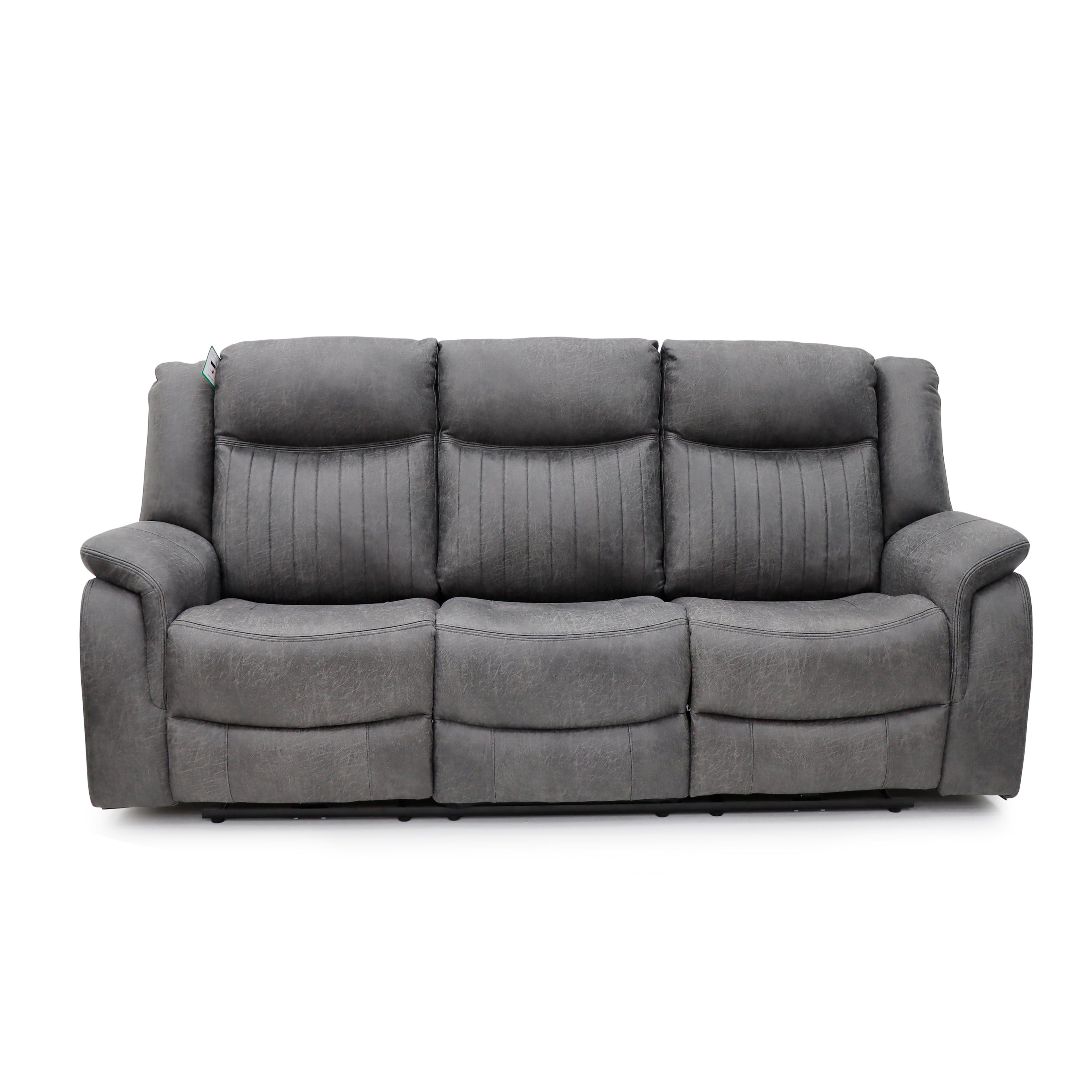 Leon Grey Tech Fabric 3 Seater Electric Reclining Sofa With Fold Down Cup Holders & USB/C Charging Ports