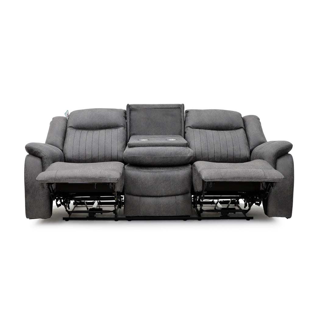 Leon Grey Tech Fabric 3 Seater Electric Reclining Sofa With Fold Down Cup Holders & USB/C Charging Ports