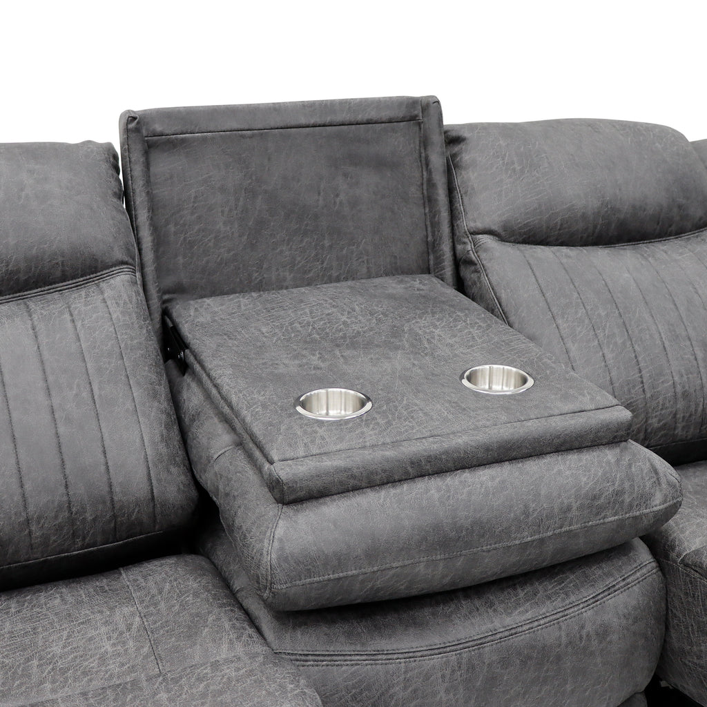 Leon Grey Tech Fabric 3 Seater Electric Reclining Sofa With Fold Down Cup Holders & USB/C Charging Ports