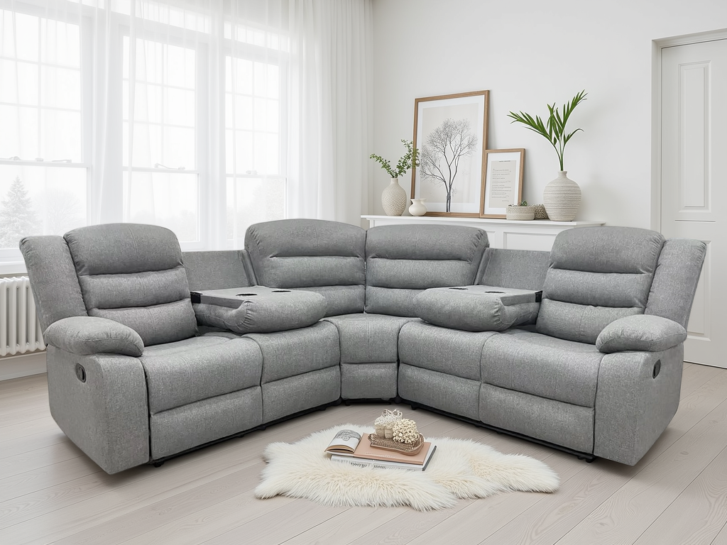 Dundee Manual Recliner Sofa Grey Large Corner - Newsome | Tamla | Aylin Style