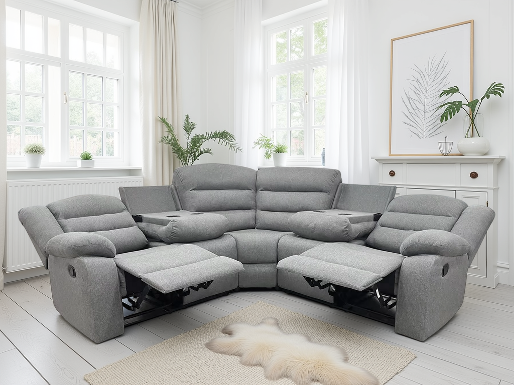 Dundee Manual Recliner Sofa Grey Large Corner - Newsome | Tamla | Aylin Style