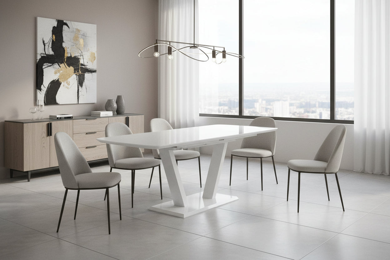 Logato Samll Extending Dining Table Matt White & Glass