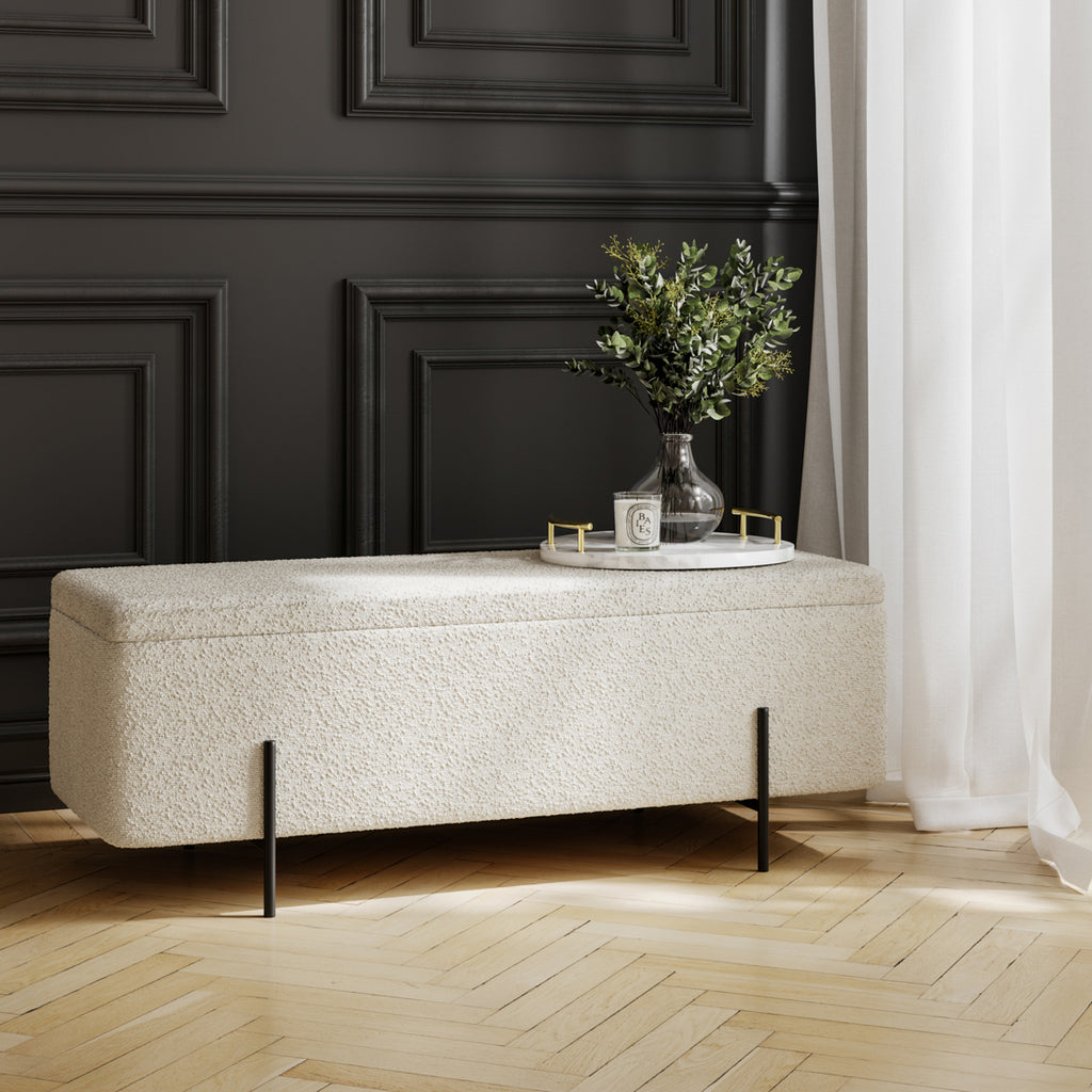 LOLA STORAGE OTTOMAN IVORY BOUCLE / MATTE BLACK