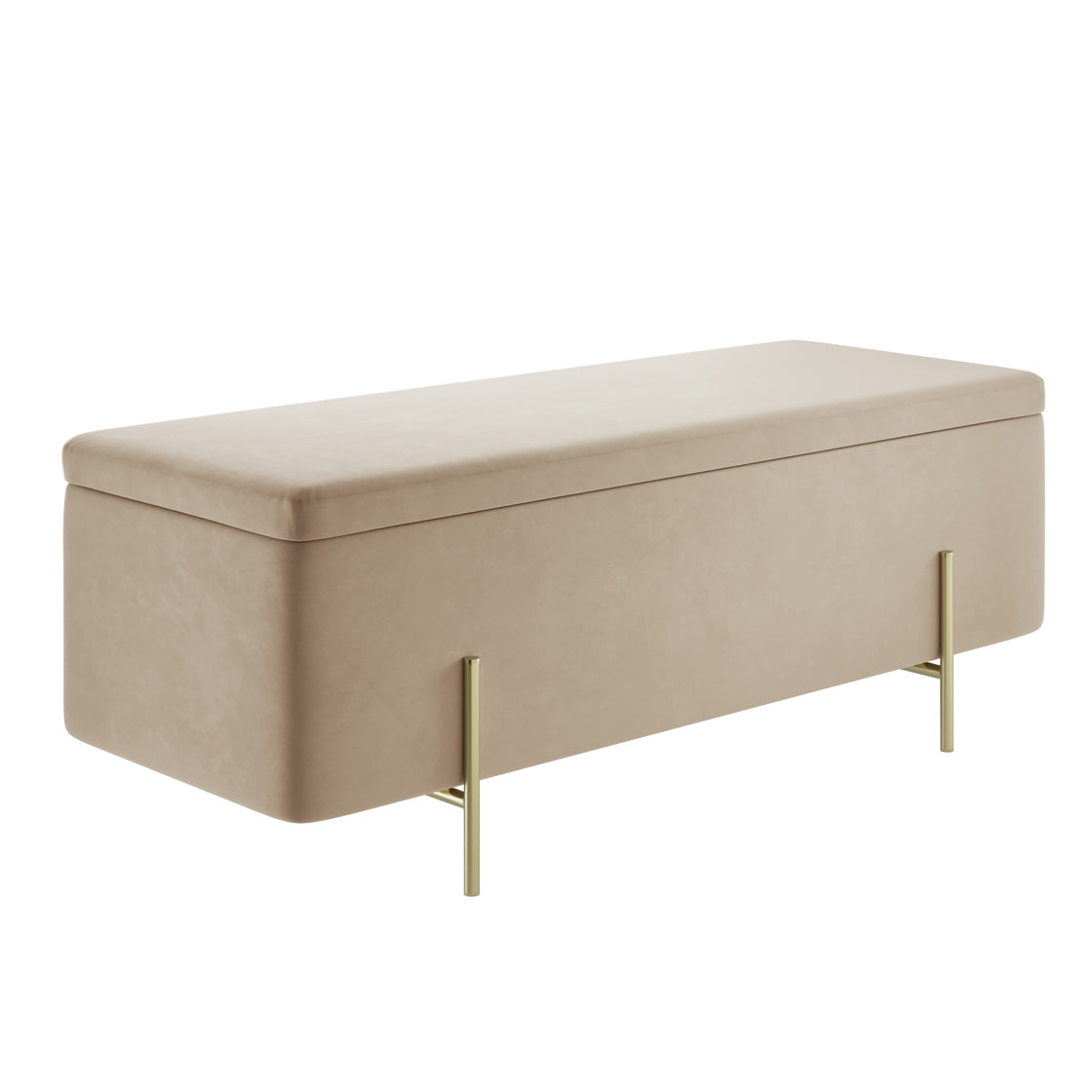 LOLA STORAGE OTTOMAN BEIGE VELET / BRUSHED GOLD