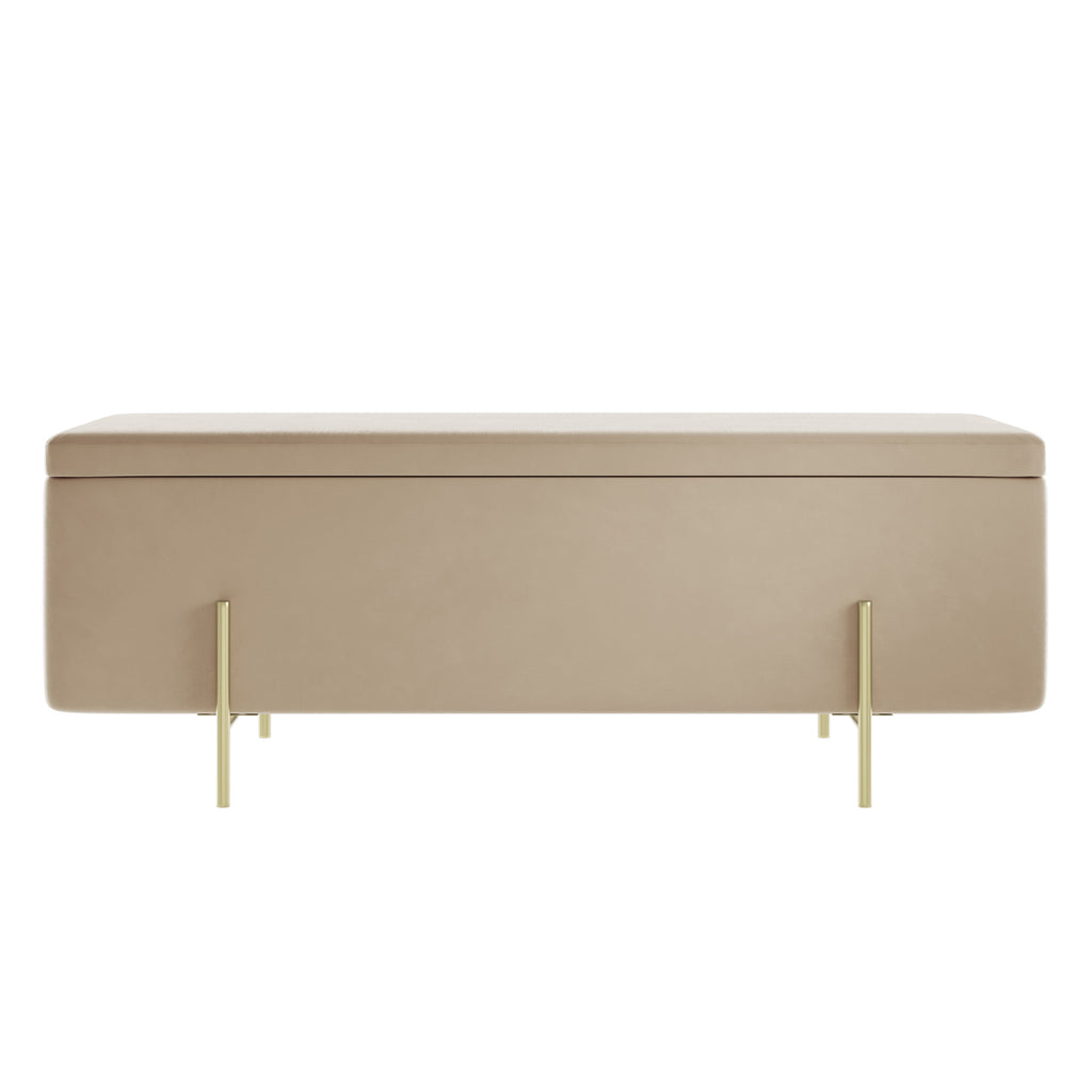 LOLA STORAGE OTTOMAN BEIGE VELET / BRUSHED GOLD