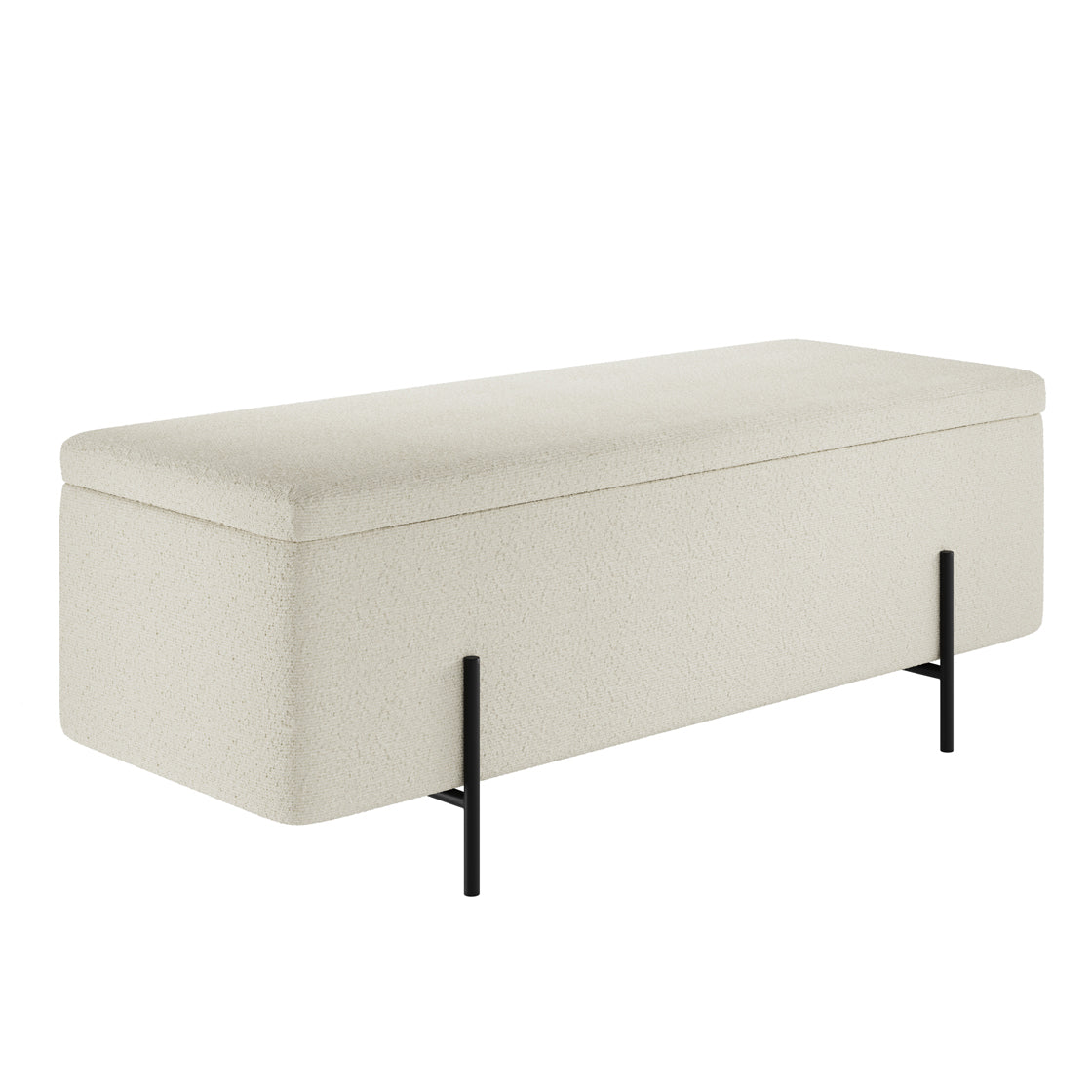 LOLA STORAGE OTTOMAN IVORY BOUCLE / MATTE BLACK
