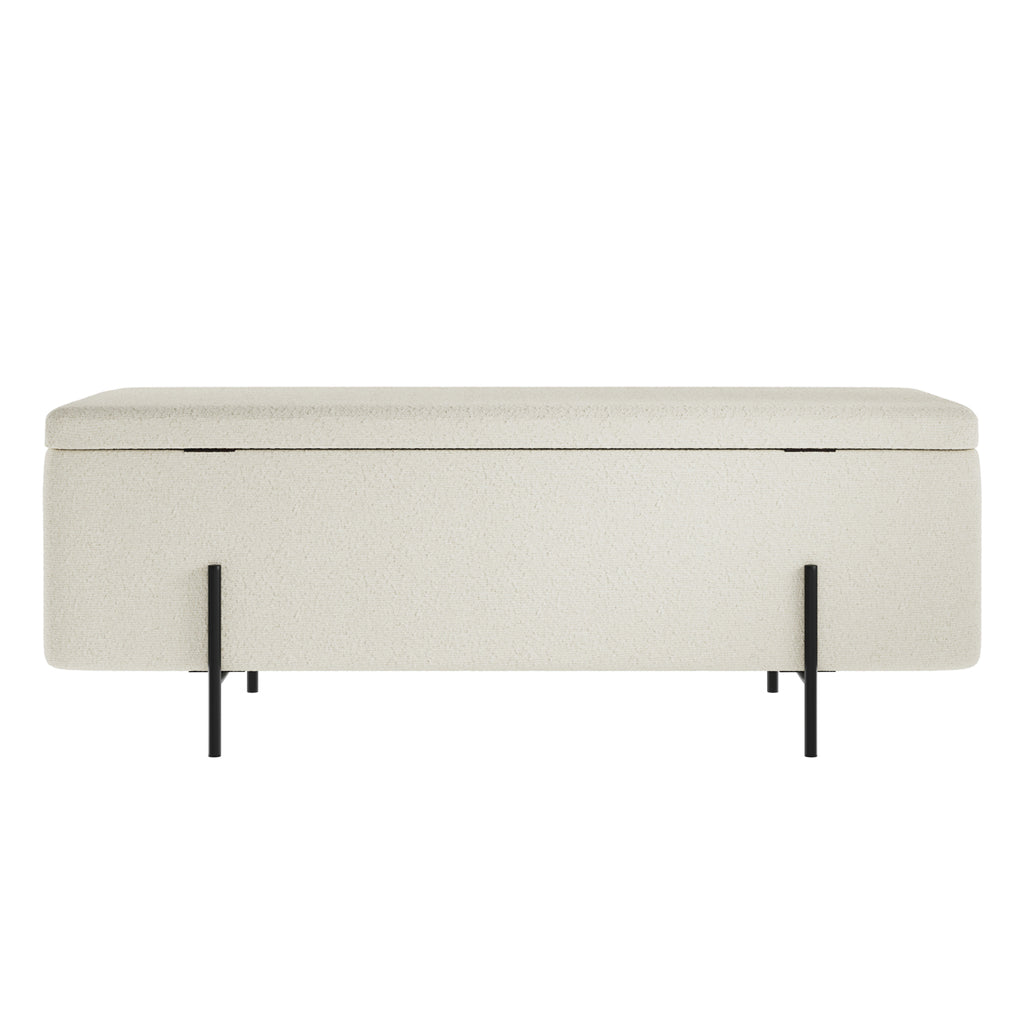 LOLA STORAGE OTTOMAN IVORY BOUCLE / MATTE BLACK