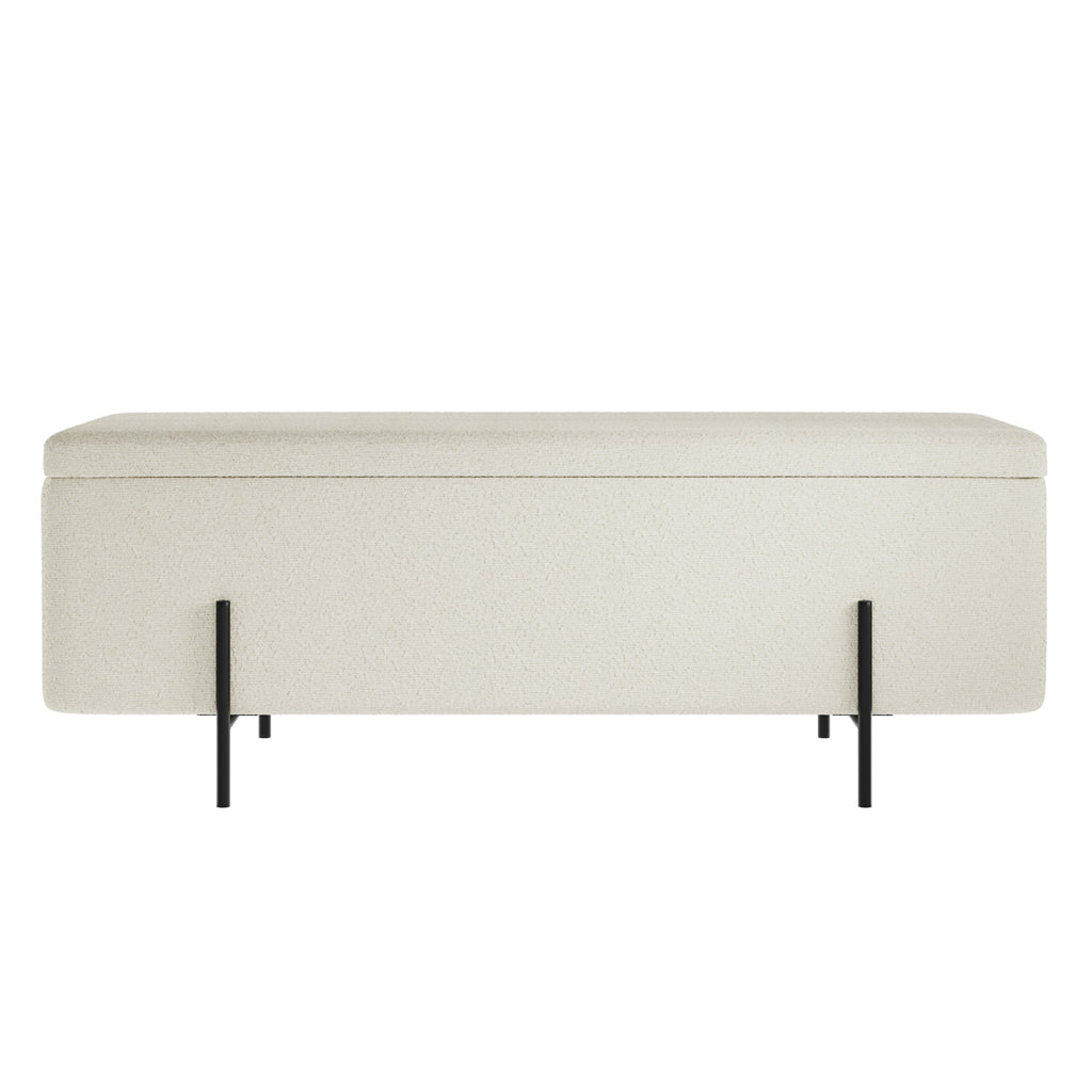 LOLA STORAGE OTTOMAN IVORY BOUCLE / MATTE BLACK